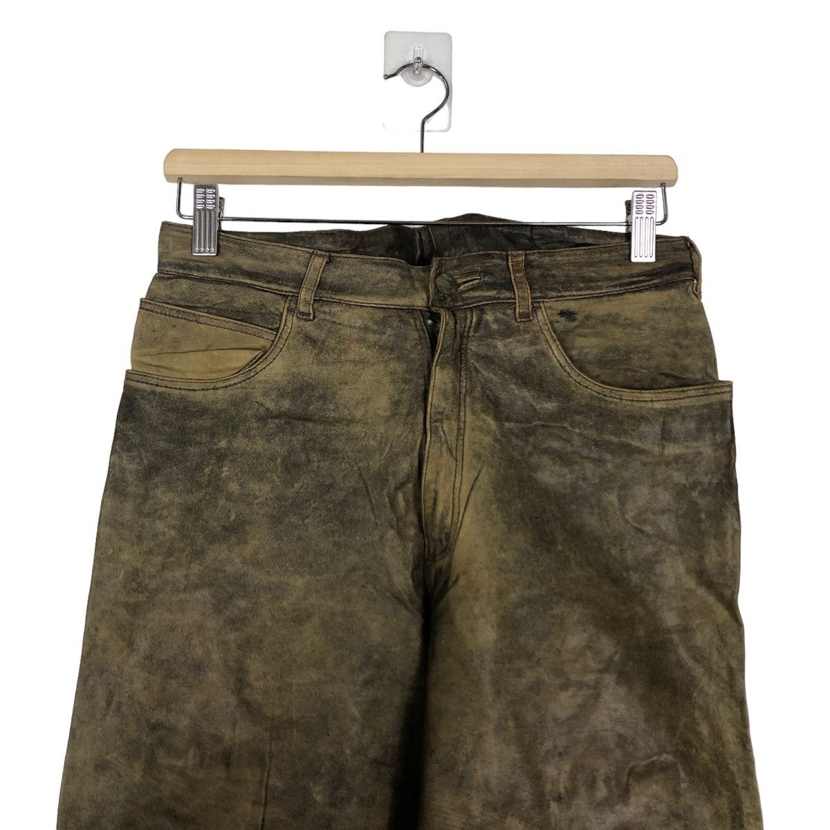 Genuine Leather 🔥Rare Distressed Design Genuine Leather Pants Japan Size US 28 / EU 44 - 3 Thumbnail