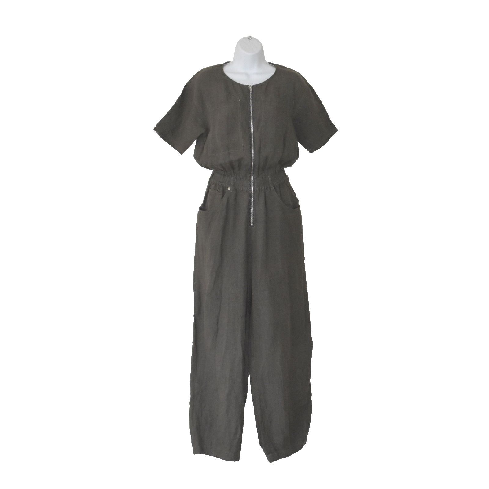 L.F. Markey NWoT L F MARKEY Olive Linen Chest Pockets Jumpsuit Size 6 Size 28" / US 6 / IT 42 - 1 Thumbnail
