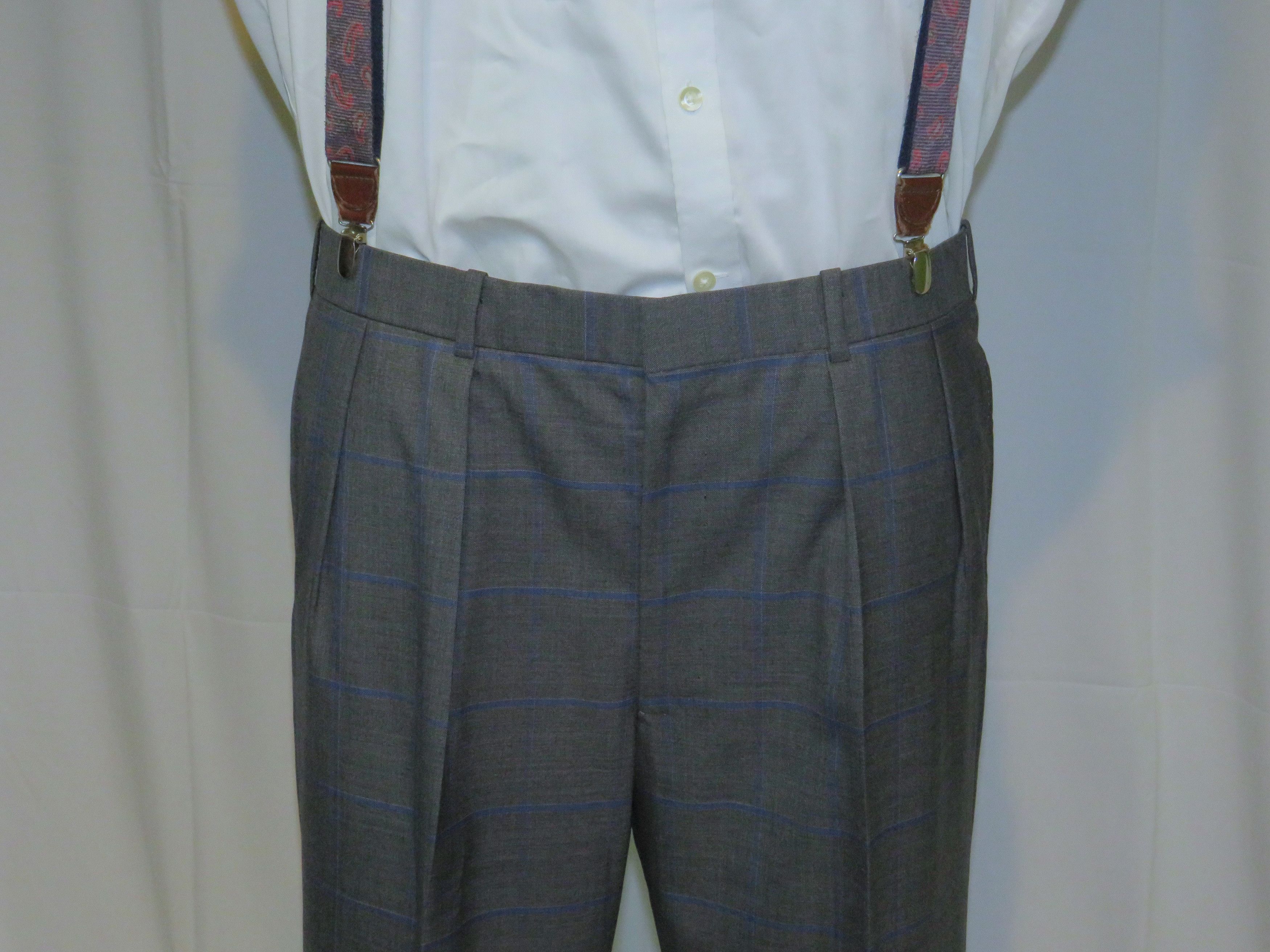 Alan Flusser Custom Made Gray Windowpane Two Button Suit 42L Size 42L - 15 Thumbnail