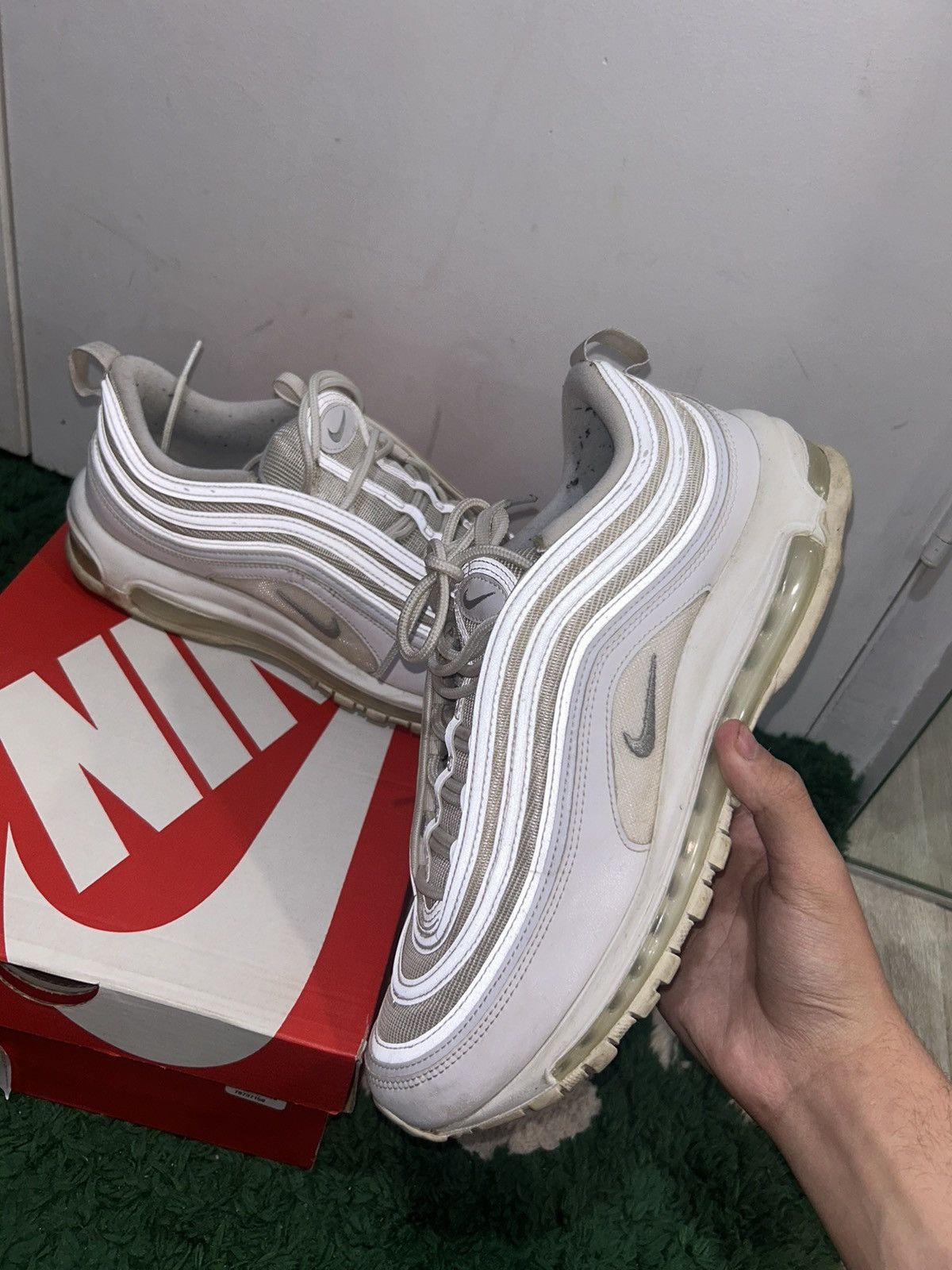 Nike Size 10.5 - Nike Air Max 97 Triple White Wolf Gray Preowned Size US 10.5 / EU 43-44 - 1 Thumbnail