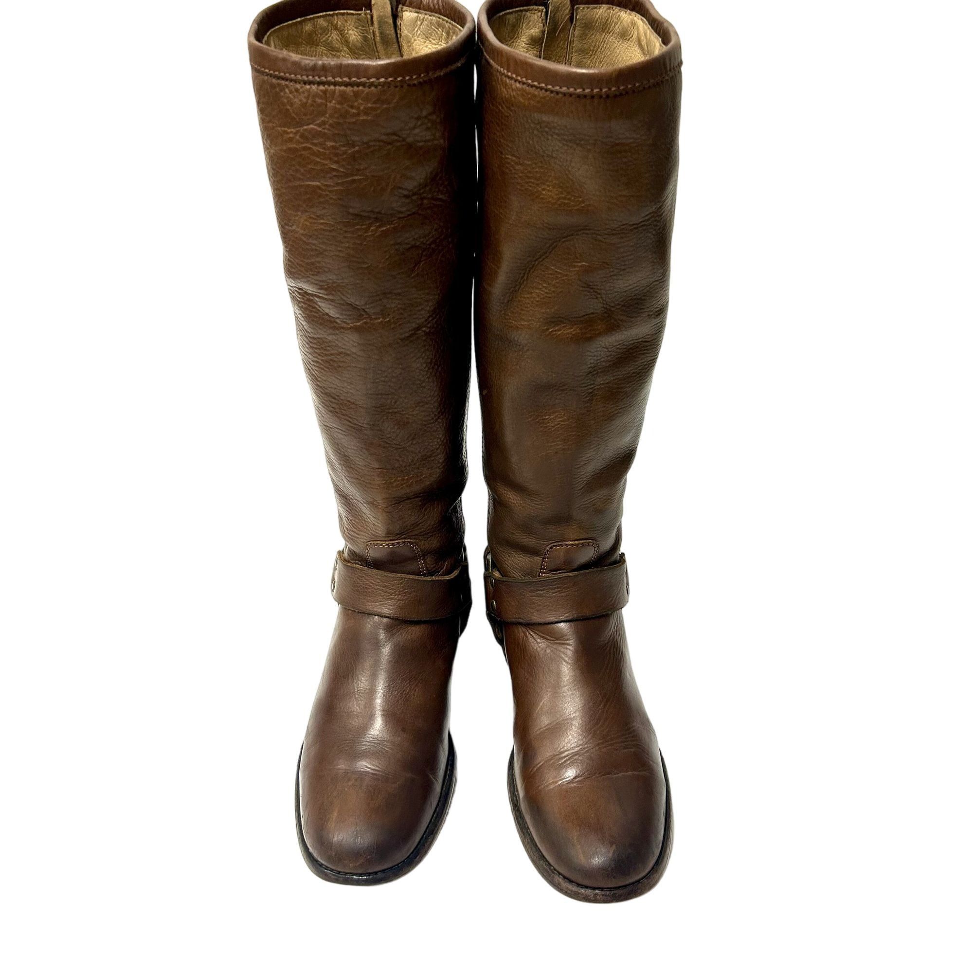Frye Vtg Frye Brown Leather TALL Cowboy Western Full Zip Boots Size US 7 / IT 37 - 5 Thumbnail