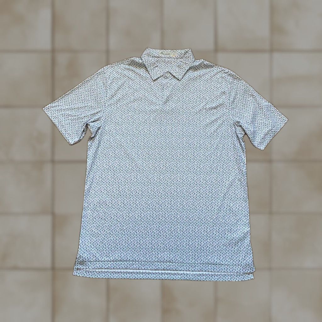 Vintage Peter Millar Summer Comfort Polo Shirt Blue White Geometric Short Sleeve Button-Up Knit Polyester Lightweight Moisture Wicking Non-Iron Casual Mens L Size US L / EU 52-54 / 3 - 1 Thumbnail