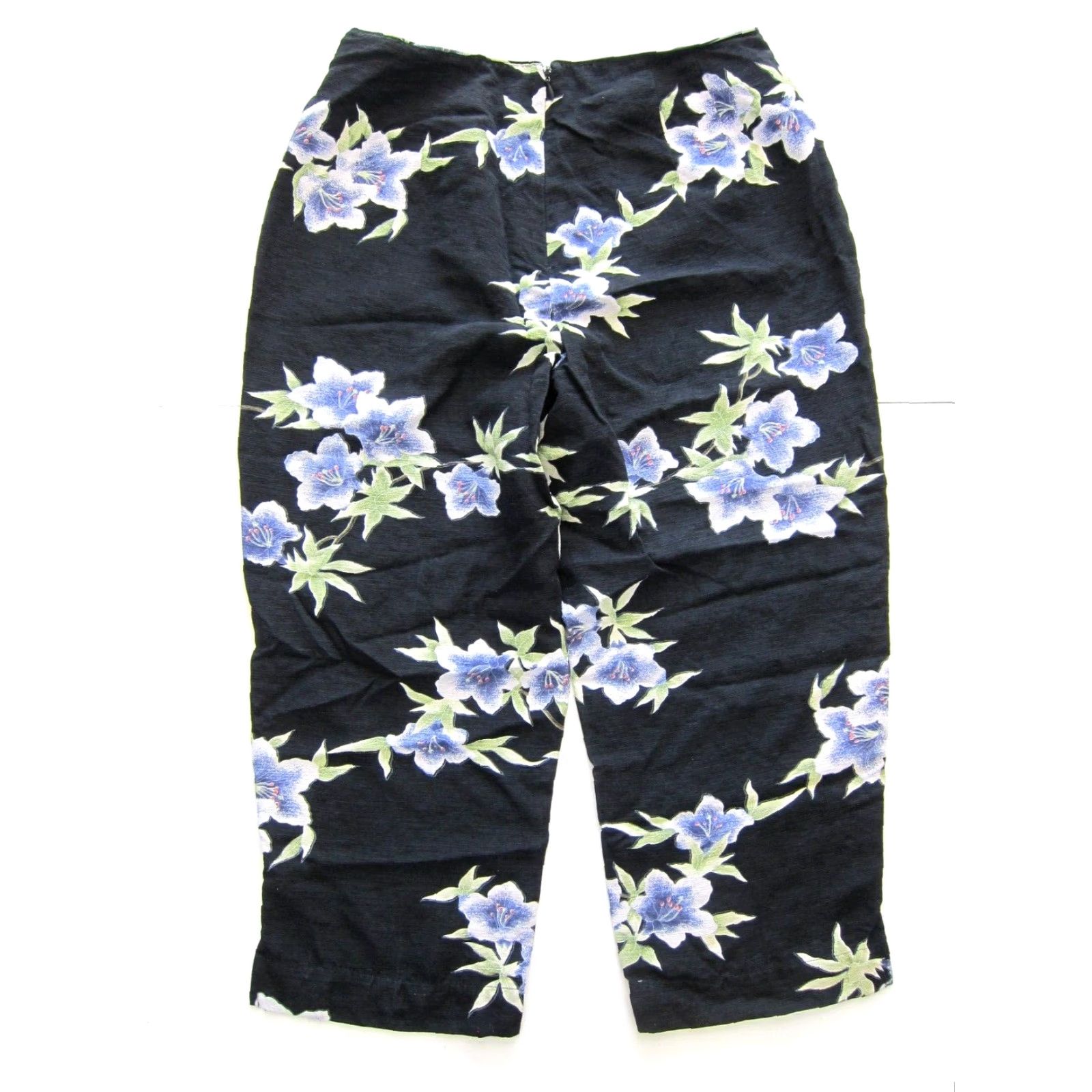 Tommy Bahama Tommy Bahama 100% Silk Black Blue Green Floral Capri Pant Woman Size 8 Size 30" / US 8 / IT 44 - 2 Thumbnail