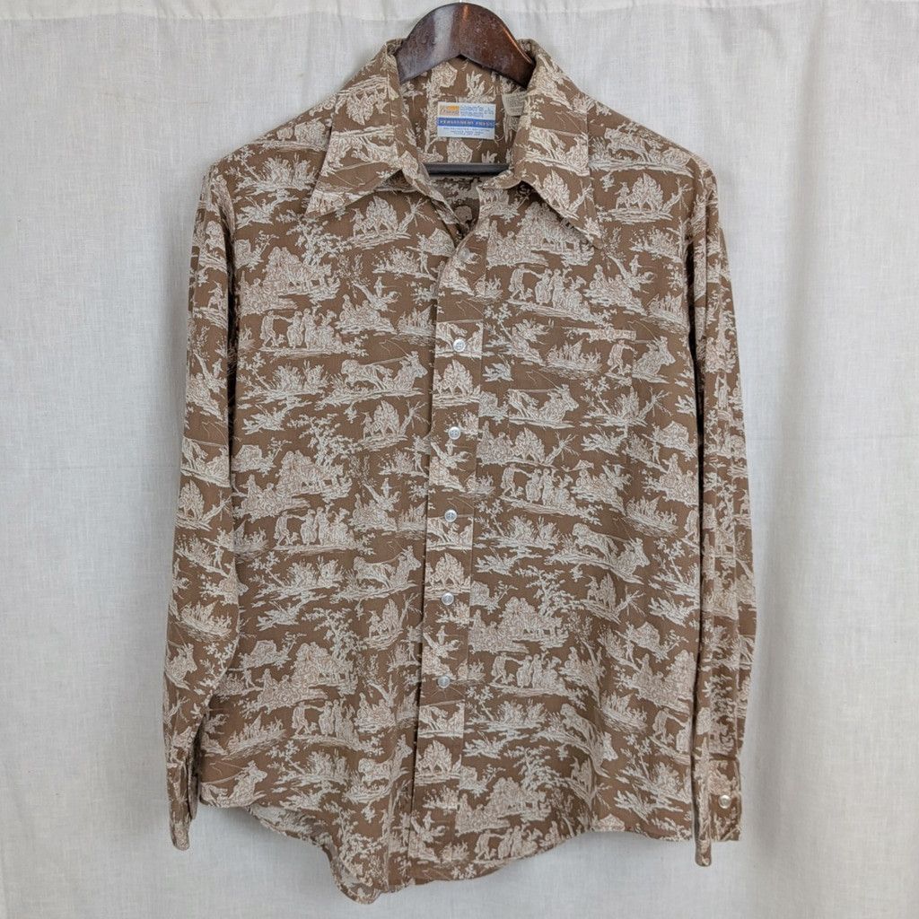Vintage Vintage Colonial-Pioneer Pattern Button UP Collared Shirt L Size US L / EU 52-54 / 3 - 1 Thumbnail
