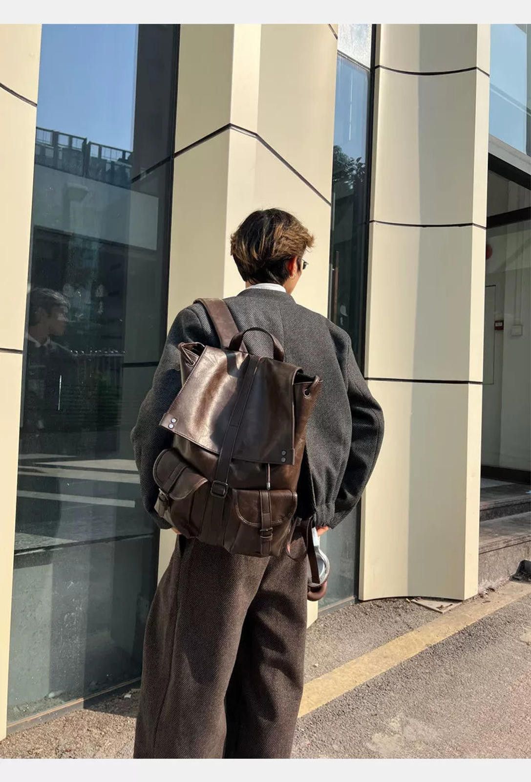 Leather Dark Brown Vintage Leather Backpack, Classic Rucksack Size ONE SIZE - 9 Thumbnail