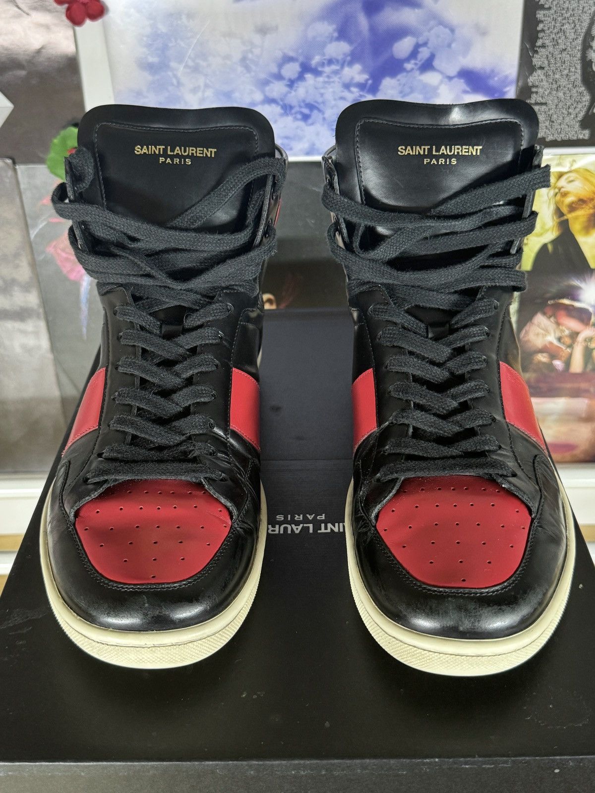 Saint Laurent Paris SL/10H Black/Red Leather High Sneakers Size US 9 / EU 42 - 5 Thumbnail