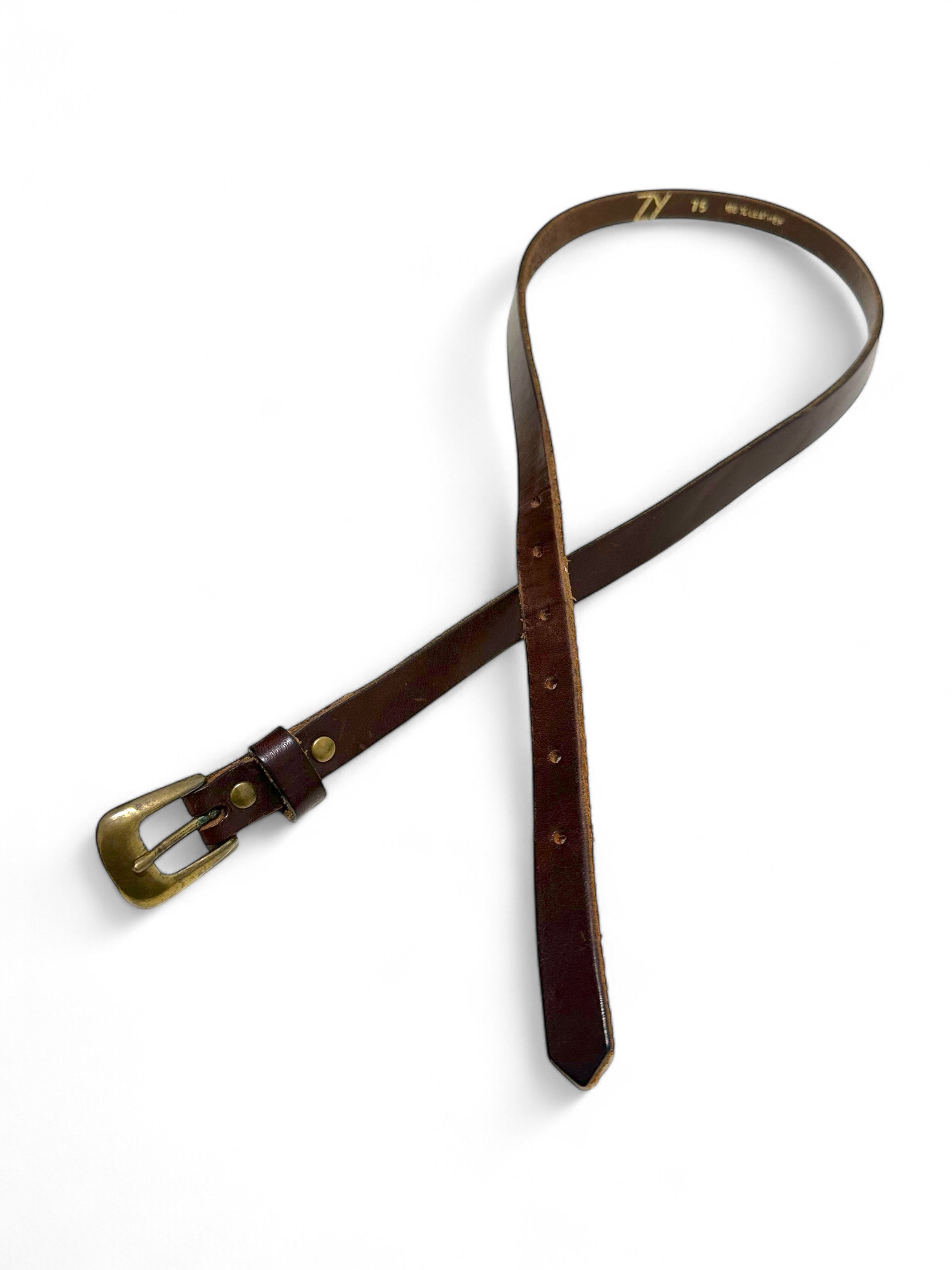 Vintage Vintage Brown Leather Skinny Belt (S) Size ONE SIZE - 3 Thumbnail