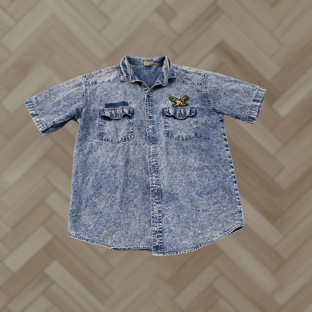 Levi's VINTAGE Levi Strauss Shirt Mens Medium Blue Western Eagle Patch 90s Acid Wash Size US L / EU 52-54 / 3 - 1 Thumbnail