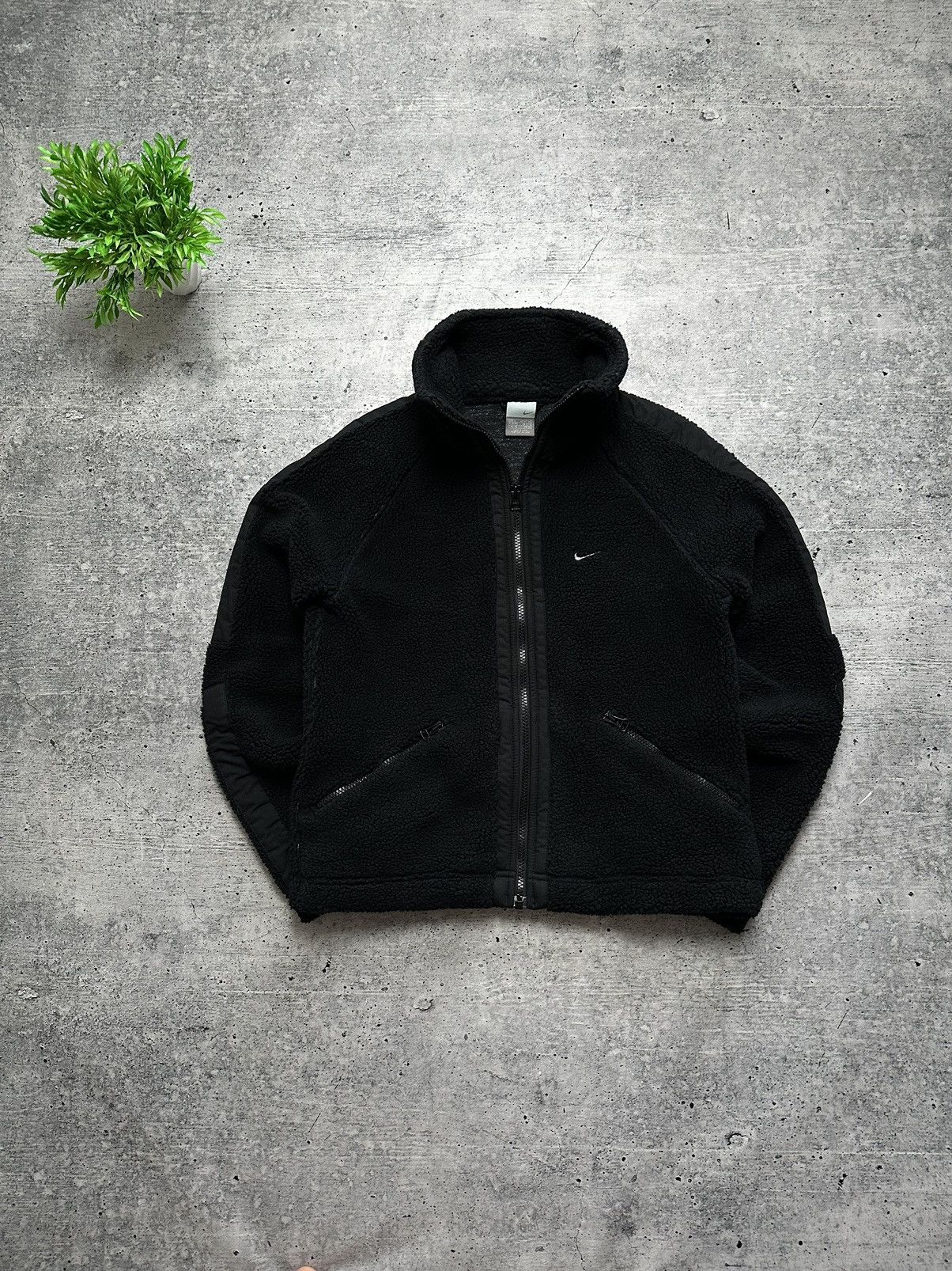 Vintage 90s Nike Sherpa Swoosh Y2K Drill Hype Fleece Jacket