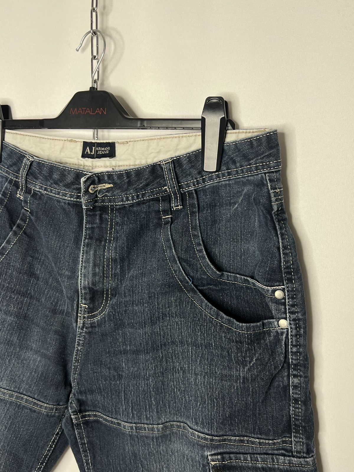 Vintage Armani Jeans Metal Logo Denim Shorts Multipocket