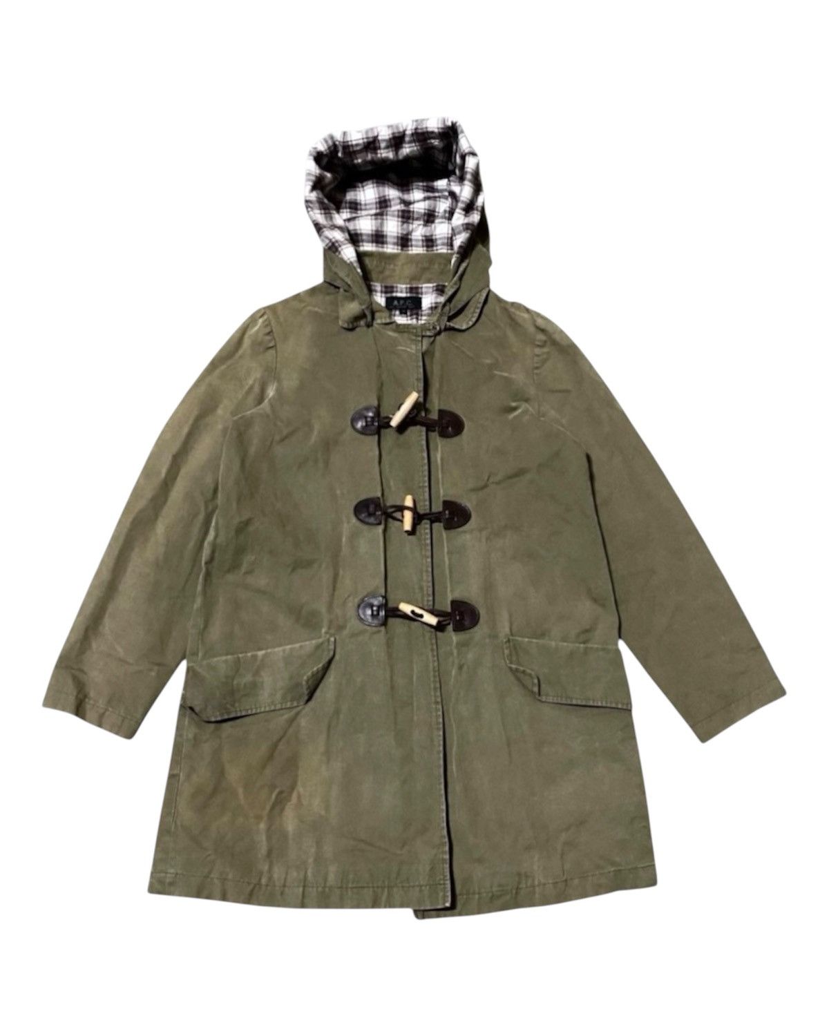 A.P.C. Women's A.P.C. Washed Olive Hooded Trench Pea Coat Jacket Size S / US 4 / IT 40 - 1 Thumbnail