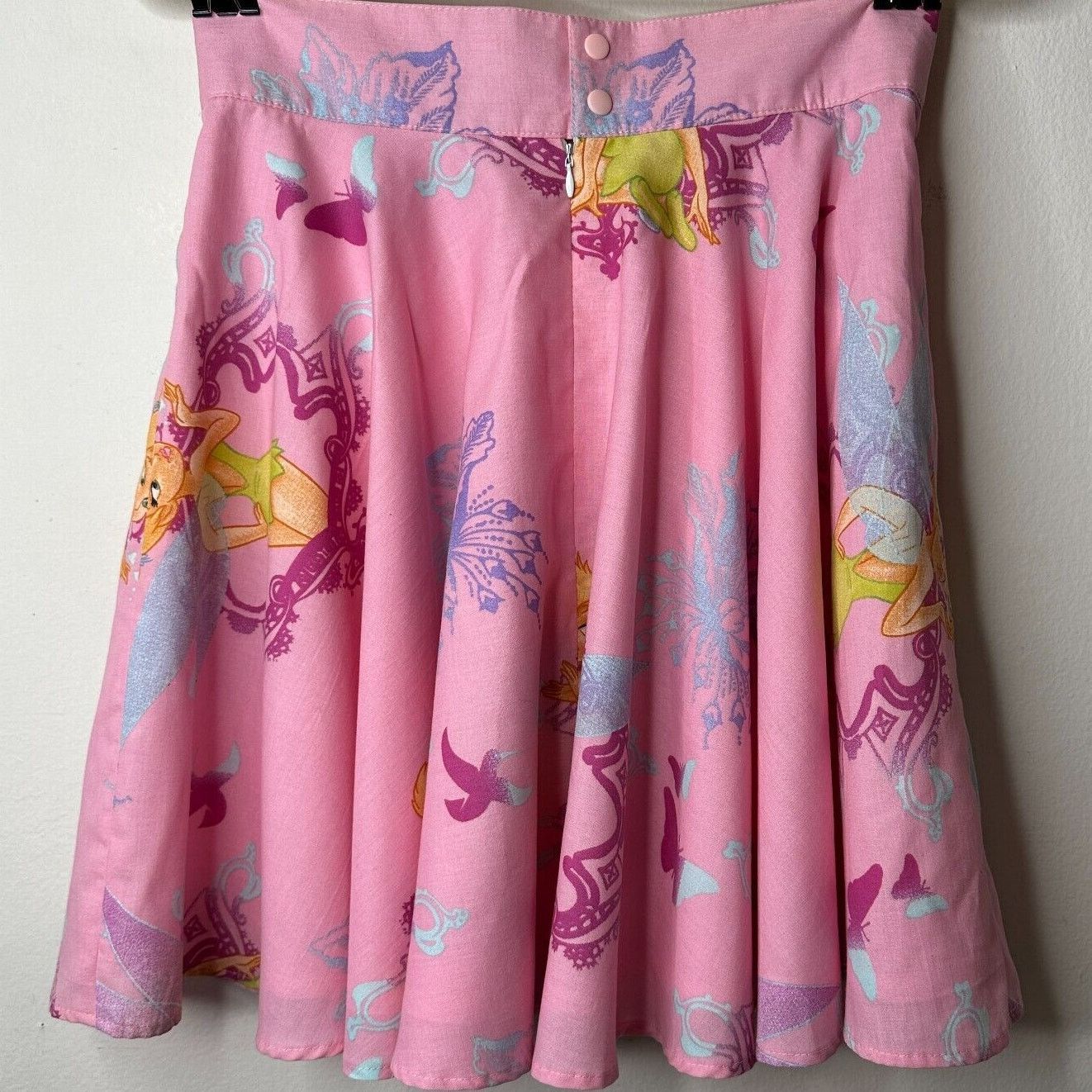Vintage Vintage Pink Tinker Bell Print Circle Skirt Button Close S Size 27" / US 4 / IT 40 - 6 Thumbnail
