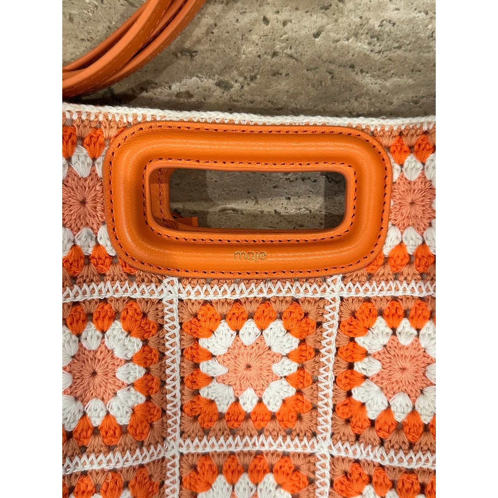 Maje NEW Maje Crochet M Bag Orange Floral Print Clutch/Crossbody Size ONE SIZE - 6 Thumbnail