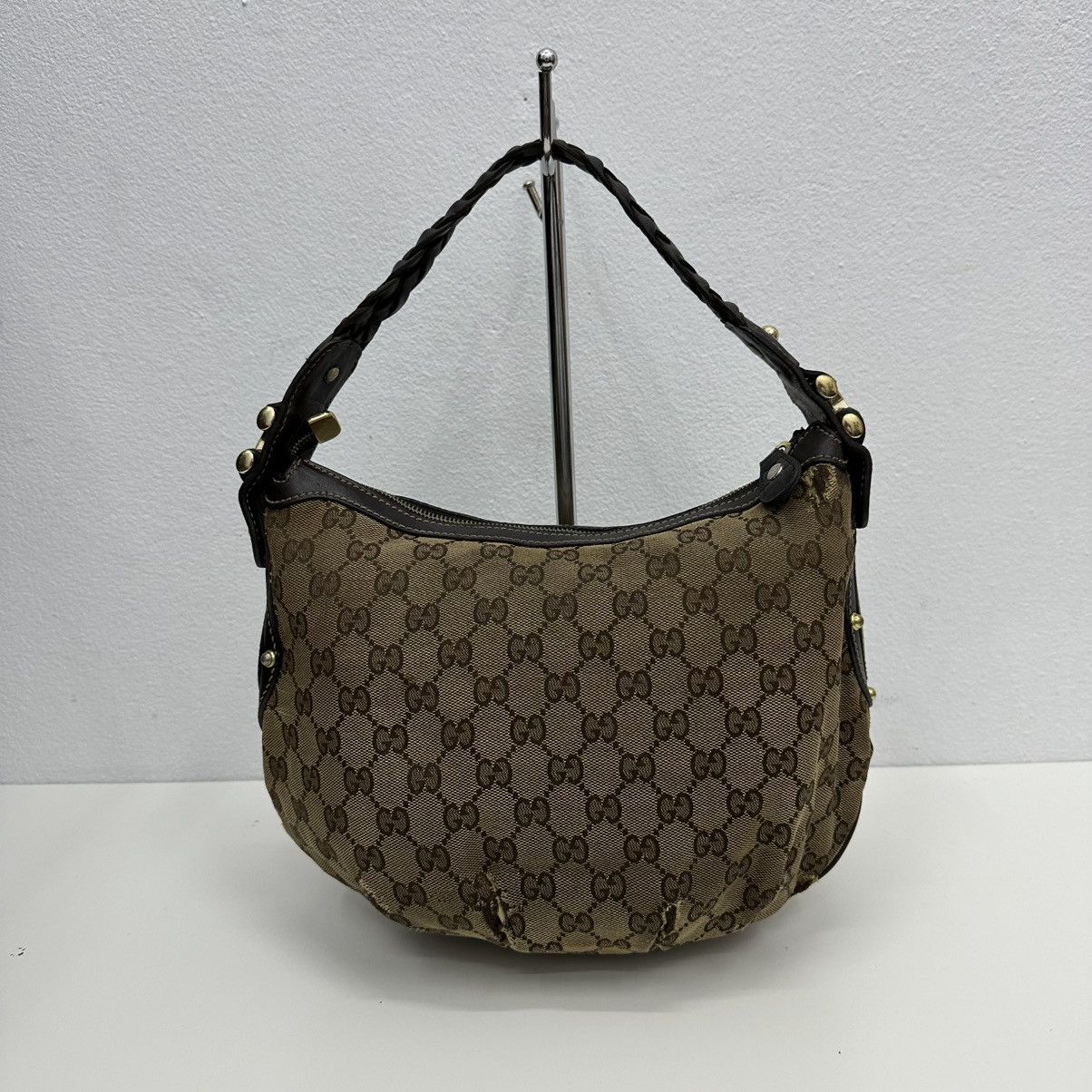 Gucci ‼️LASTDROP‼️ AUTHENTIC GUCCI GG MONOGRAM STUDDED HOBO BAG Size ONE SIZE - 4 Thumbnail