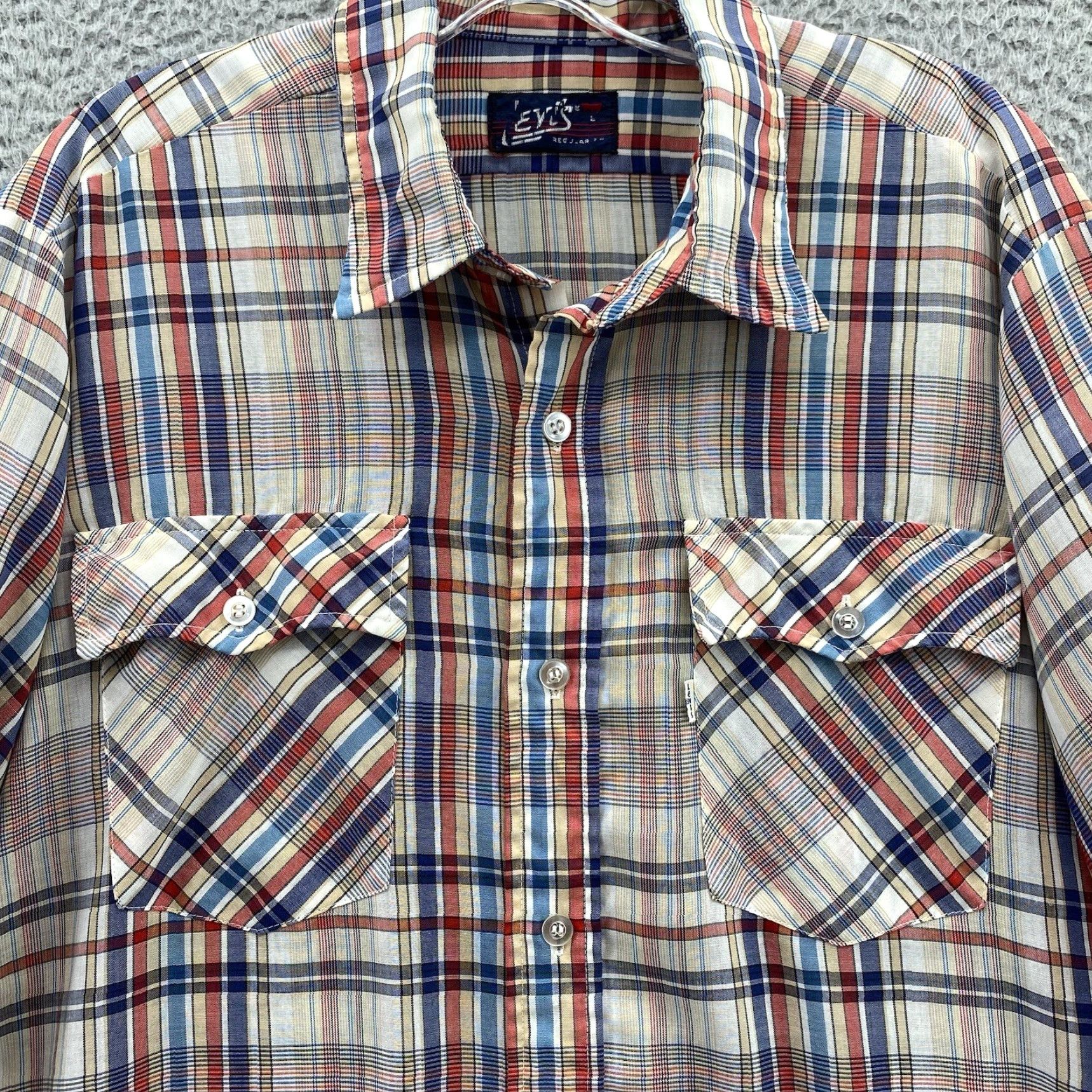 Levi's VINTAGE Levi's Shirt Large White Blue Plaid Regular Fit Button-Down Western Men Size US L / EU 52-54 / 3 - 3 Thumbnail