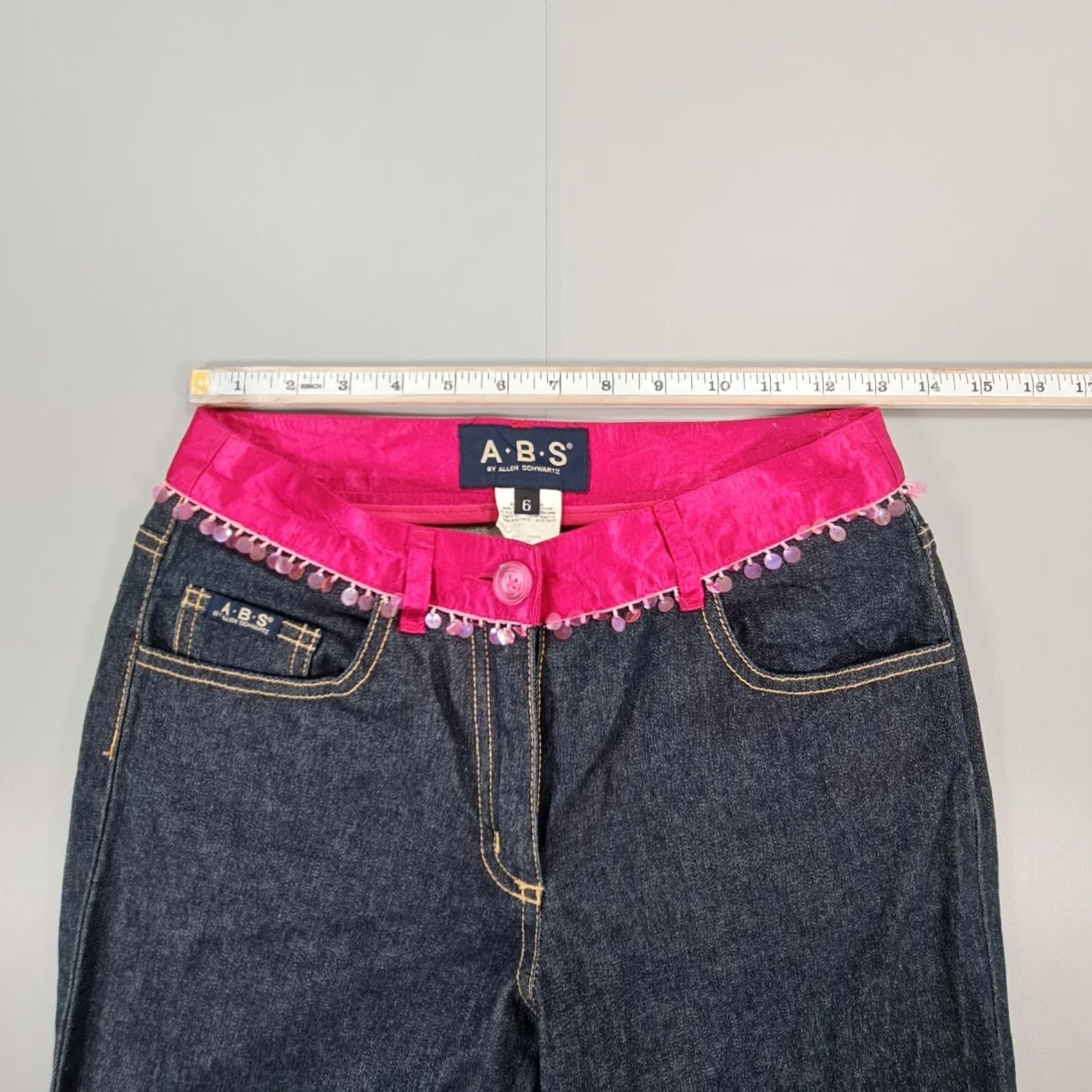 Vintage VINTAGE ABS Allen Schwartz Womens Jeans Blue 6 UK Bootcut Satin Waist Sequins Stretch Size 28" / US 6 / IT 42 - 6 Thumbnail