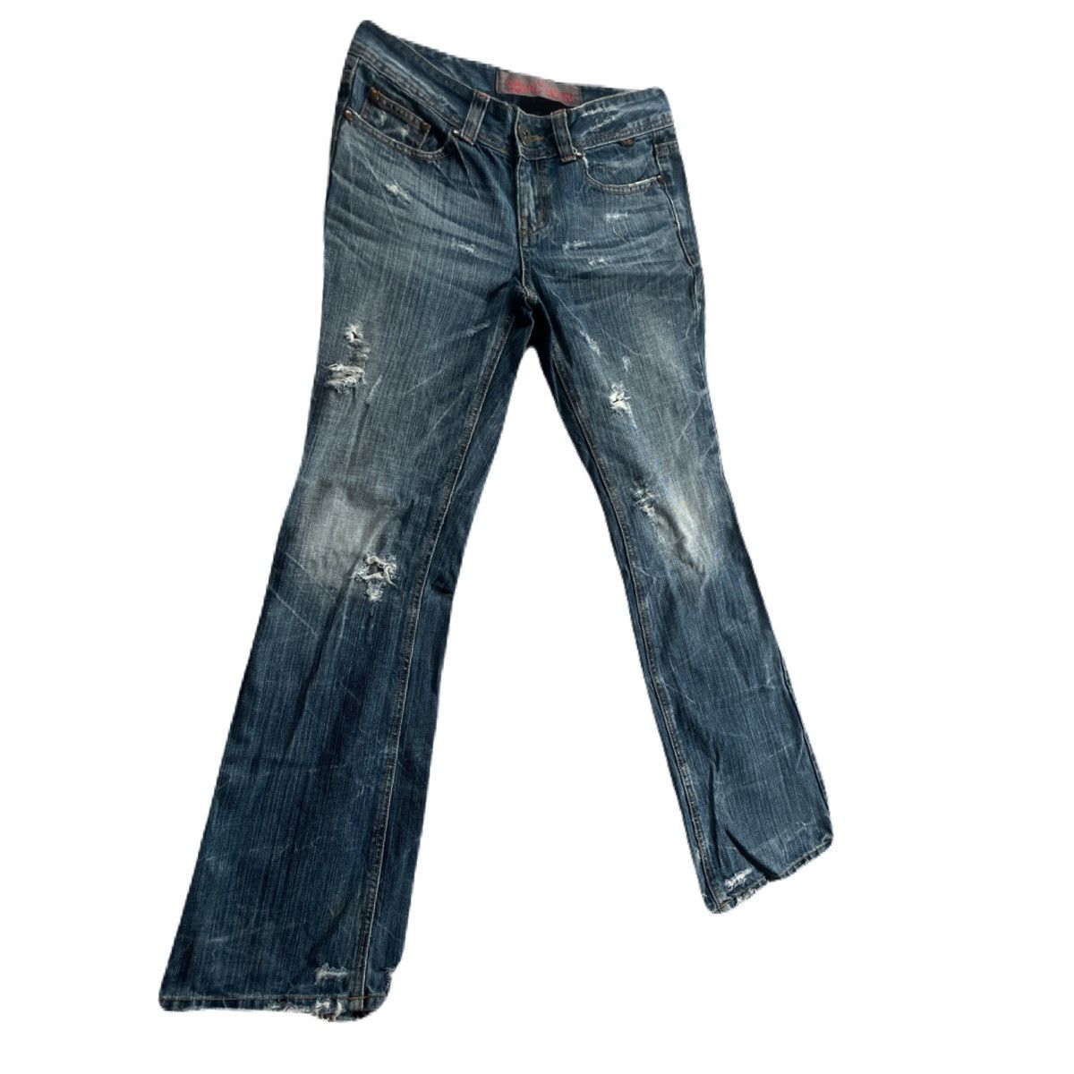 If Six Was Nine 2000s Japanese archive Distressed Skull Patch Flare Jeans Size US 30 / EU 46 - 5 Thumbnail