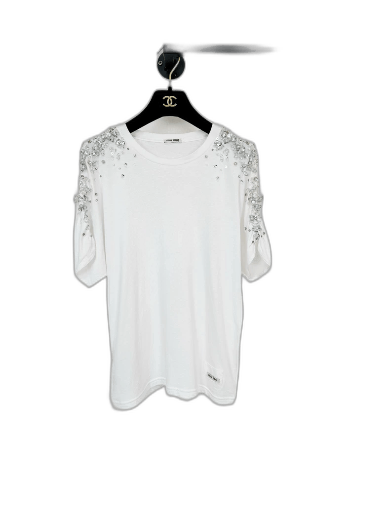 Prada Miumiu Short Sleeve Top with Beading Size S / US 4 / IT 40 - 1 Thumbnail