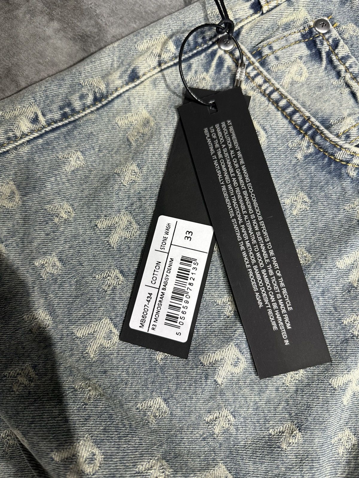 Represent Clo. Represent R3 Monogram Baggy Denim - Stone Wash Size US 33 - 6 Thumbnail