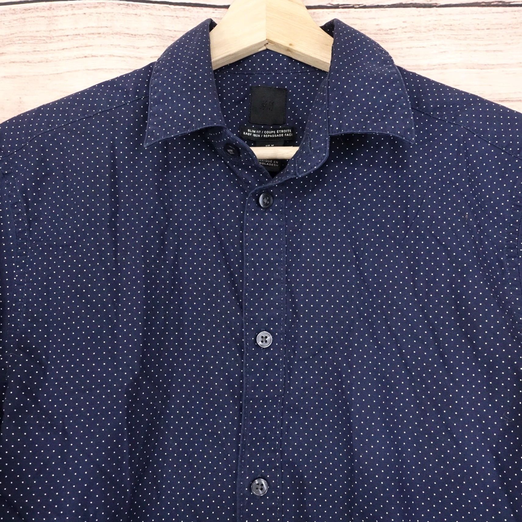 H&M H&M Shirt Mens Medium Blue Slim Fit Easy Iron Long Sleeve Polka Dot Dress Top -O Size US M / EU 48-50 / 2 - 2 Thumbnail