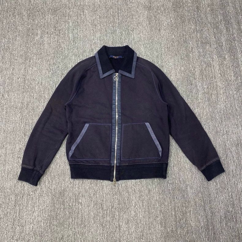 Louis Vuitton LOUIS VUITTON Dark blue split leather zip jacket Size US S / EU 44-46 / 1 - 1 Thumbnail