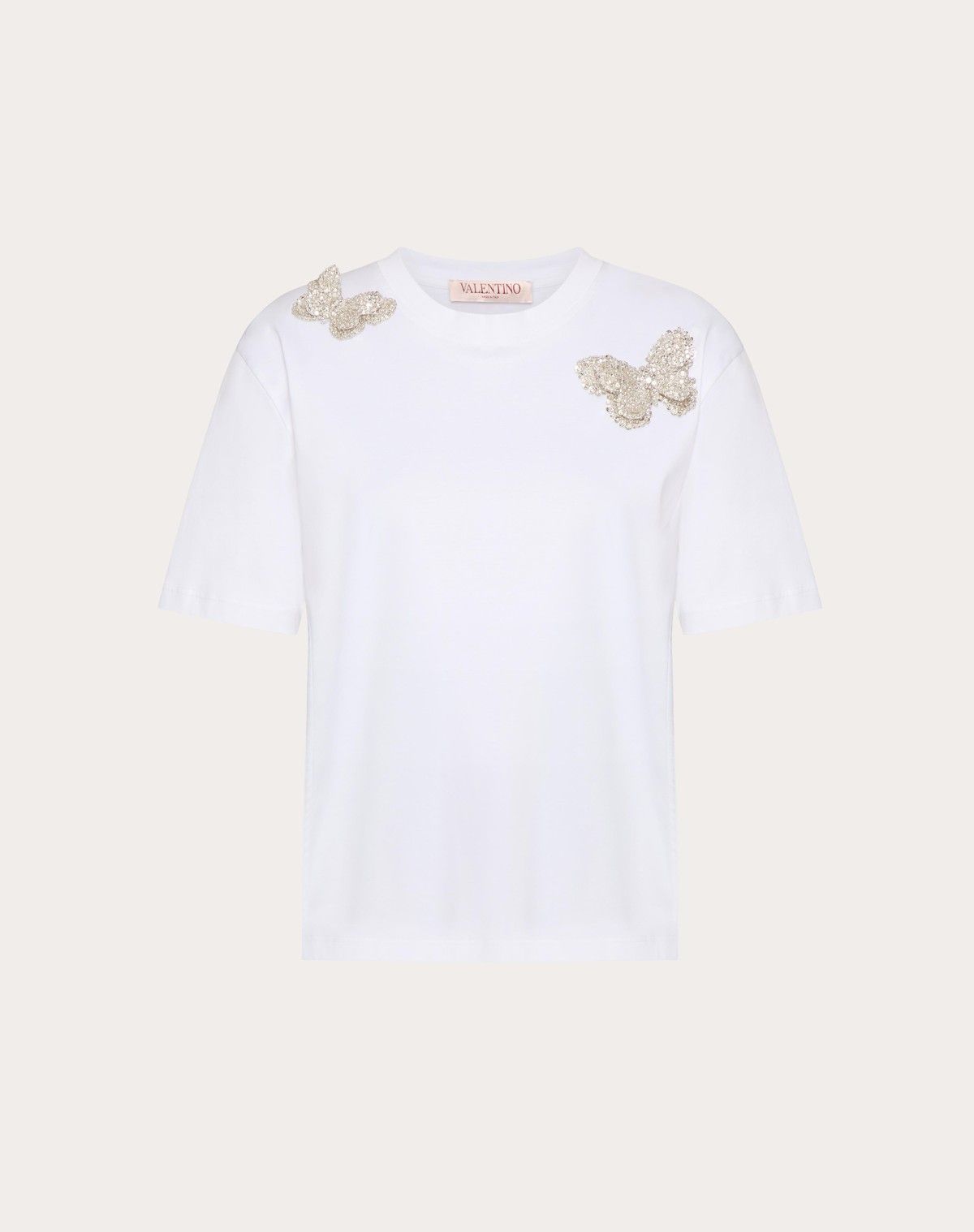 Valentino o1s1wg110525 Embroidered Cotton Jersey T-Shirt in White Size L / US 10 / IT 46 - 1 Thumbnail