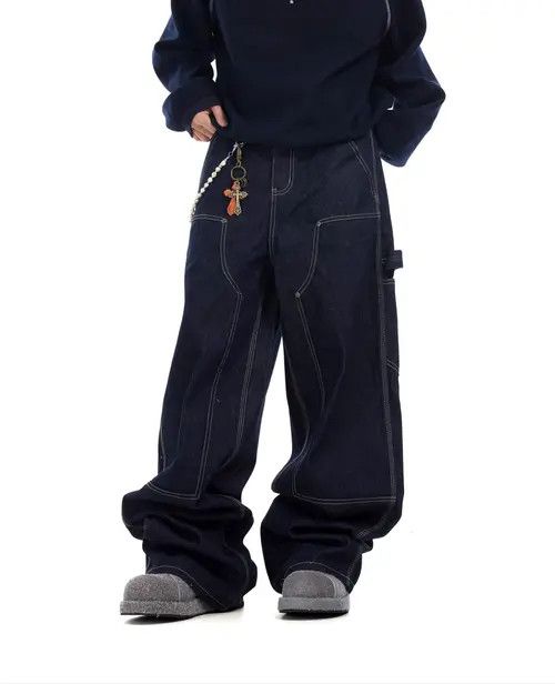 VIBE High Street Clean Fit Multi Pockets Dark Blue Baggy Jeans Size US 30 / EU 46 - 2 Thumbnail