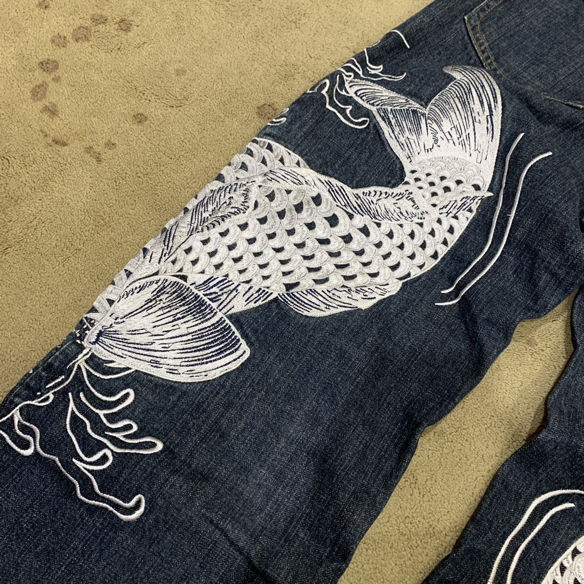 Karakuri Tamashii Vintage Karakuri Tamashii Koi Fish Embroidered Jeans Pants Size US 34 / EU 50 - 17 Thumbnail
