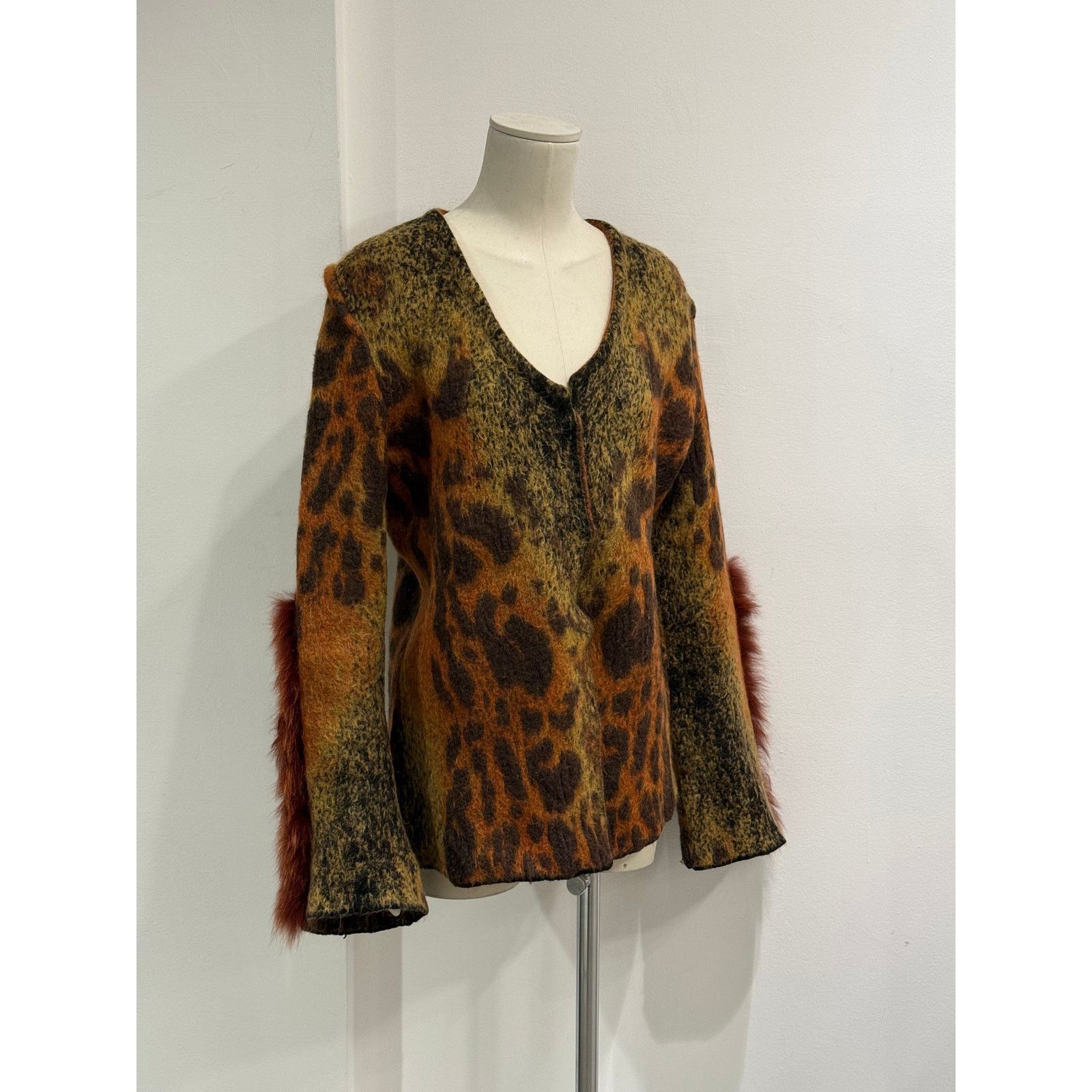 Roberto Cavalli 2000s Roberto Cavalli mohair tiger cardigan fur insterts Size ONE SIZE - 2 Thumbnail