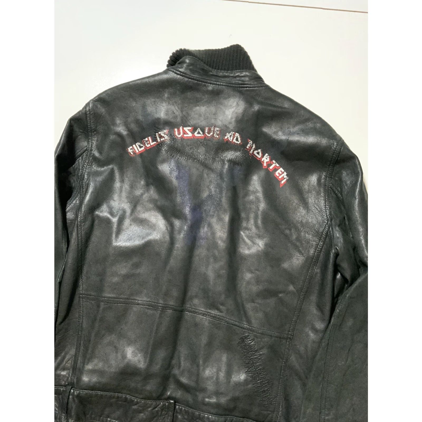 Vintage VINTAGE Andrew Buckler Faithful Unto Death Fidelis Usque Ad Mortem Leather Biker Jacket Mens M Black Leather Motorcycle Jacket Size US M / EU 48-50 / 2 - 6 Thumbnail