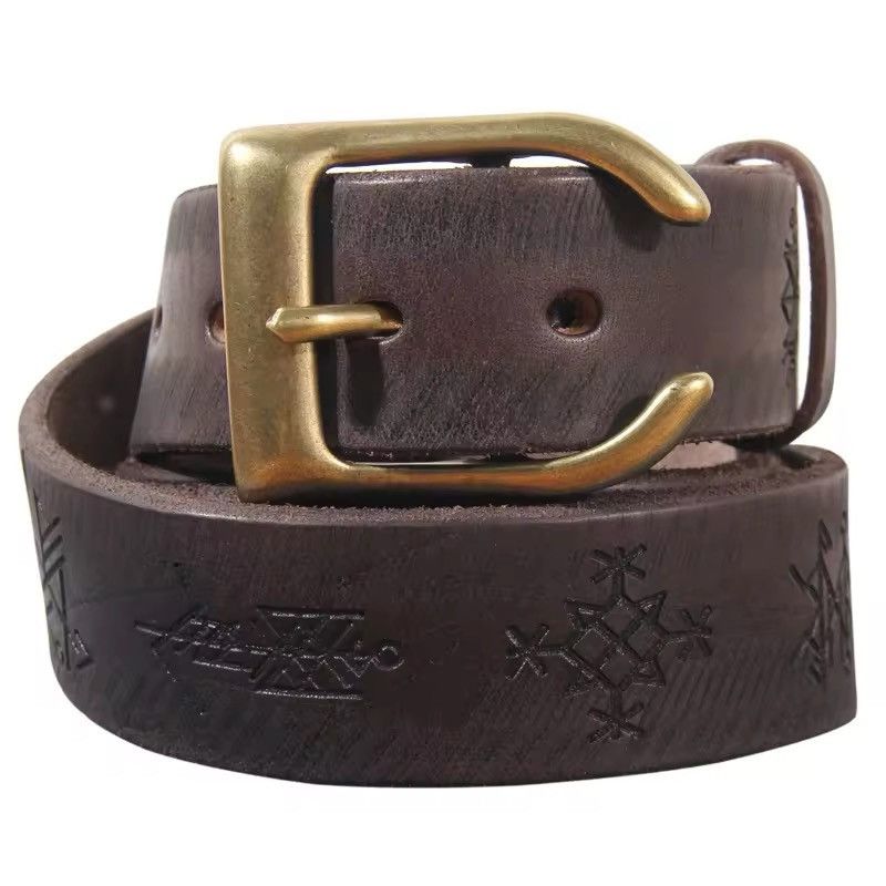 Leather × Vintage Thick Cowhide Brass Horn-shaped Buckle Belt Size ONE SIZE - 5 Thumbnail