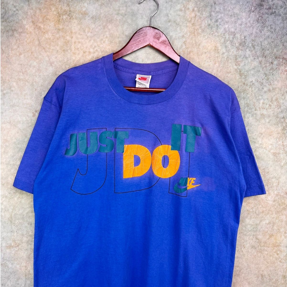 Nike × Vintage Vintage 80s Nike T Shirt Sz XL Blue Just Do It Gray Tag Size US XL / EU 56 / 4 - 6 Thumbnail