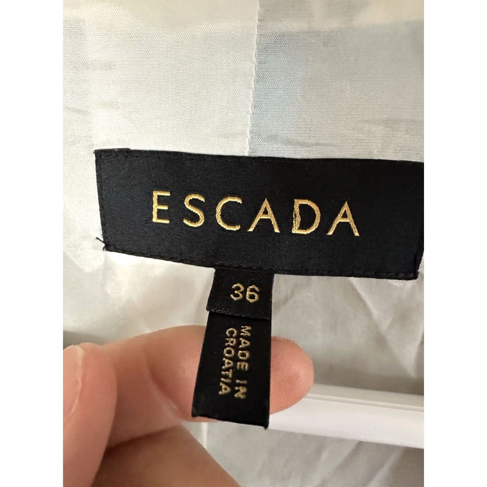 Escada VINTAGE ESCADA Blazer Womens 36 Blue Black White Abstract Floral Print Notch Lapel Lined Midi Sleeve Long Classic Tailored Dry Clean Only RARE Size XS / US 0-2 / IT 36-38 - 2 Thumbnail