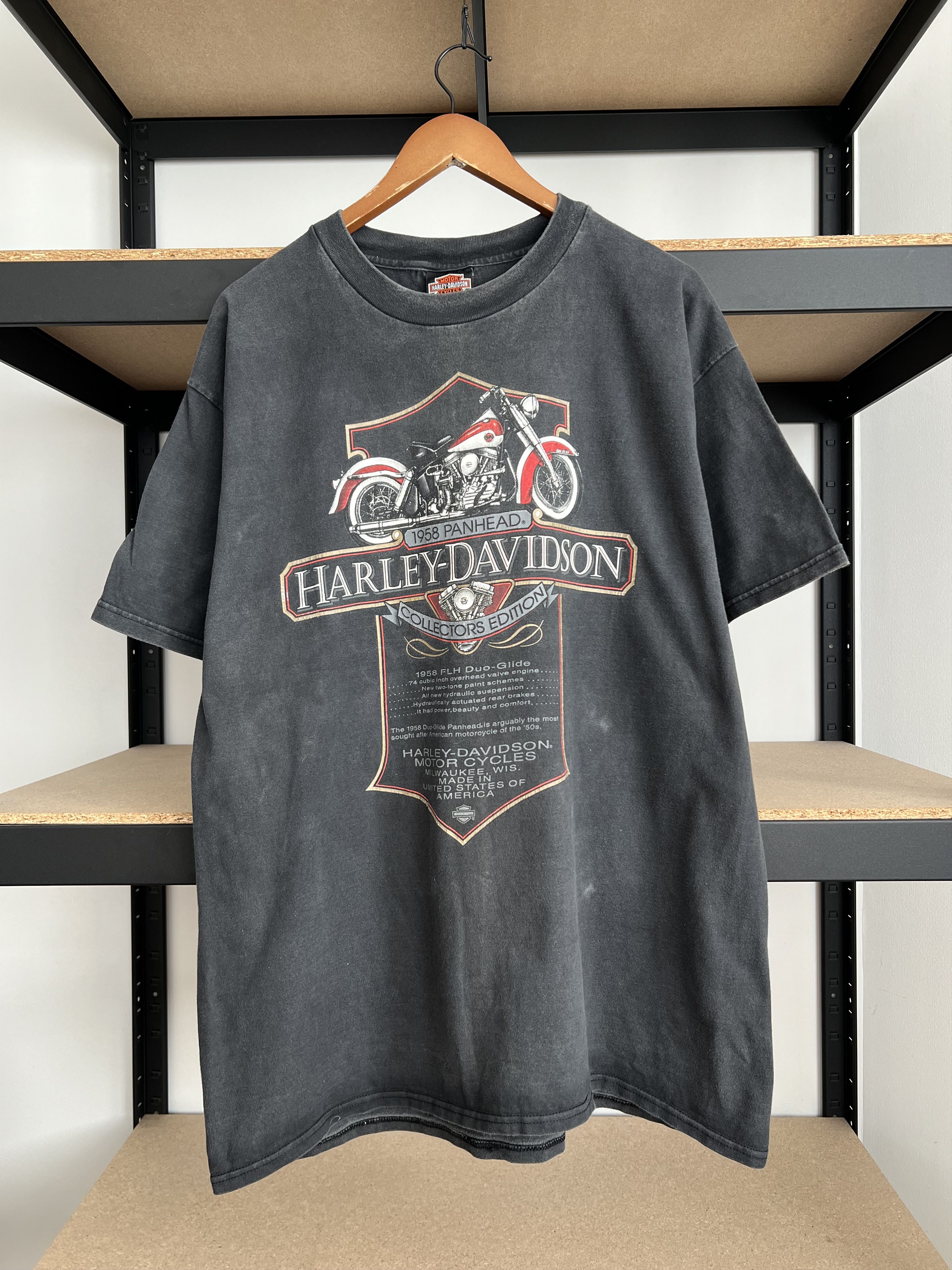 Harley Davidson Vintage 90s Harley Davidson 1958 Panhead Florida Black Tee Size US XL / EU 56 / 4 - 1 Thumbnail