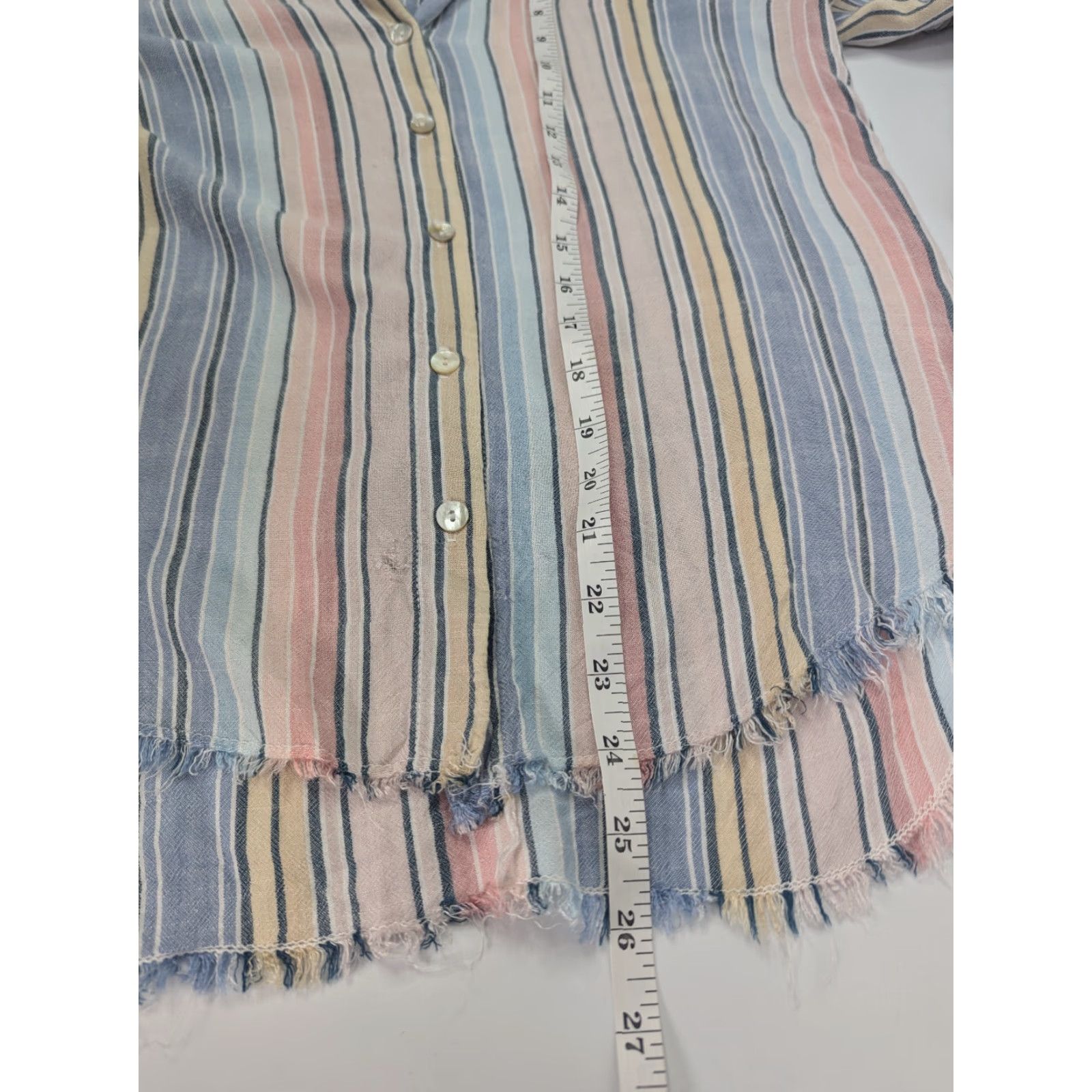 CLOT Cloth & Stone Button-Up Blouse Striped Multicolor Rayon Frayed Hem Raw Edge Size M Womens Size M / US 6-8 / IT 42-44 - 5 Thumbnail