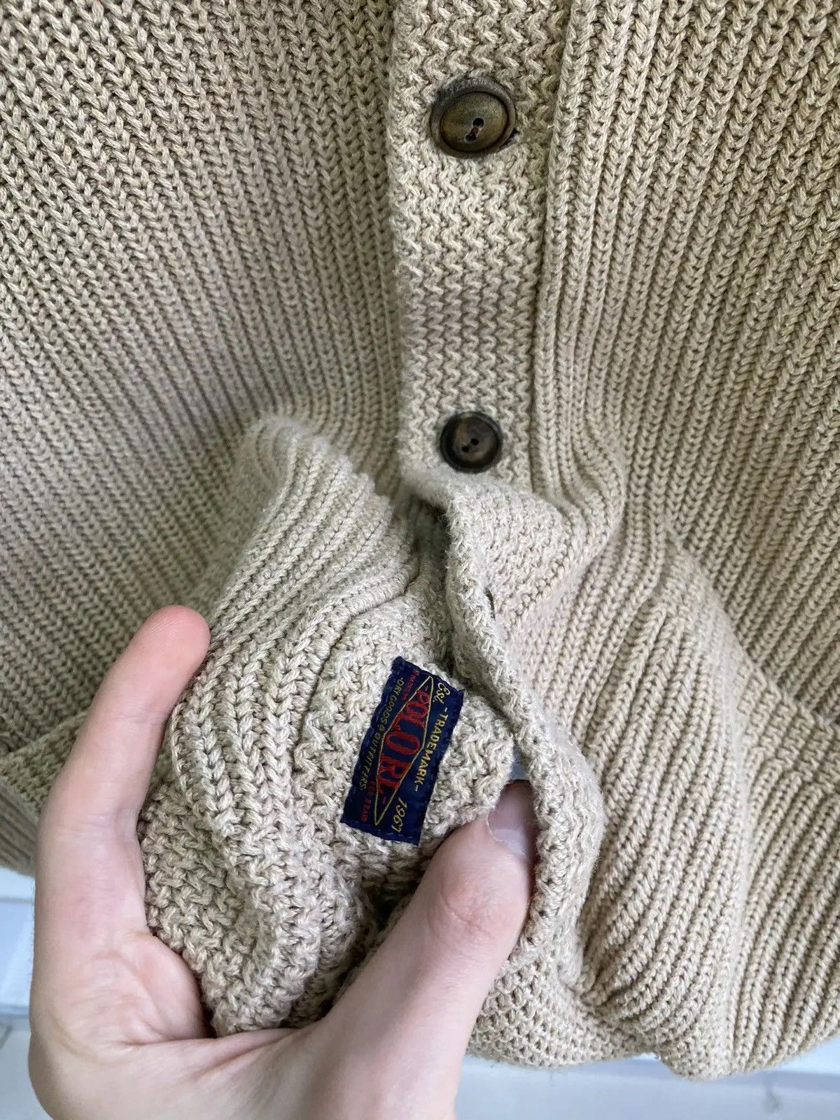Polo Ralph Lauren × Ralph Lauren × Vintage Vintage Polo Ralph Lauren Knitted Beige Cardigan Size US L / EU 52-54 / 3 - 8 Thumbnail