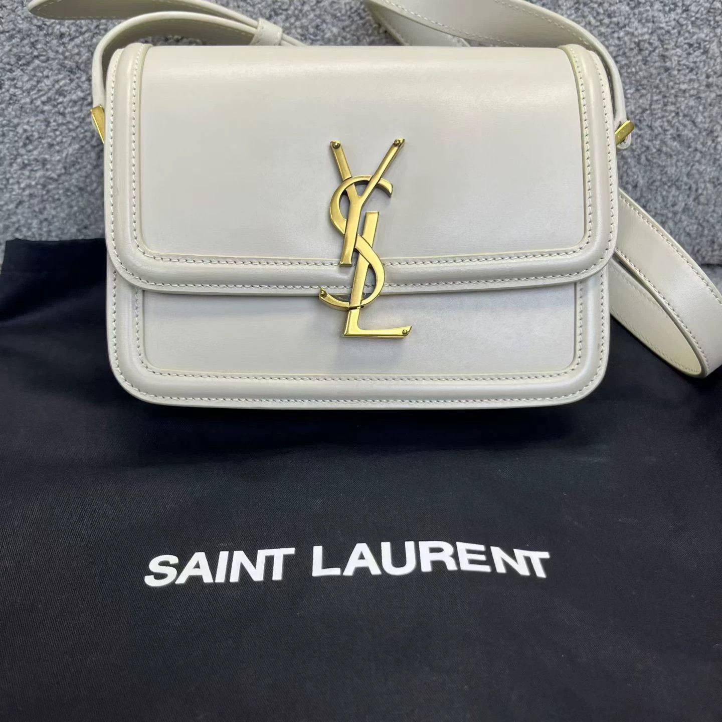 Saint Laurent Paris Saint Laurent White Mini Distressed Gold Logo Shoulder Bag Size ONE SIZE - 1 Thumbnail