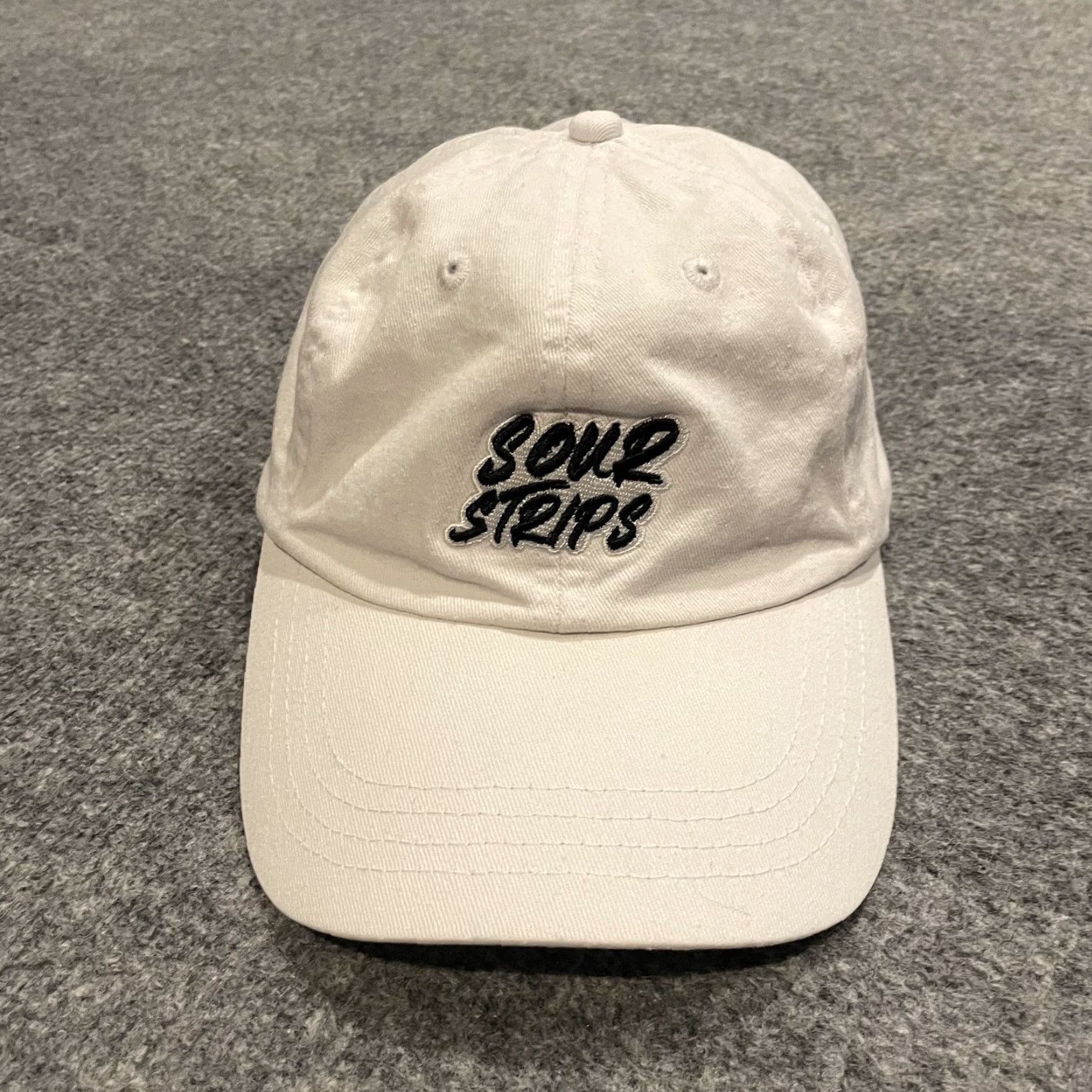 Vintage Sour Strips Hat Baseball One Size White Cotton Twill Adjustable Strap Back Men Size ONE SIZE - 2 Thumbnail