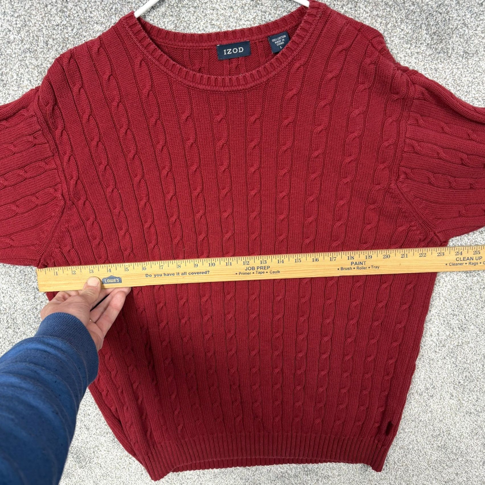 Izod IZOD Sweater Red Cable-Knit Crewneck Cotton L Men’s Regular Fit Pullover Casual Fall Winter Size US L / EU 52-54 / 3 - 4 Thumbnail