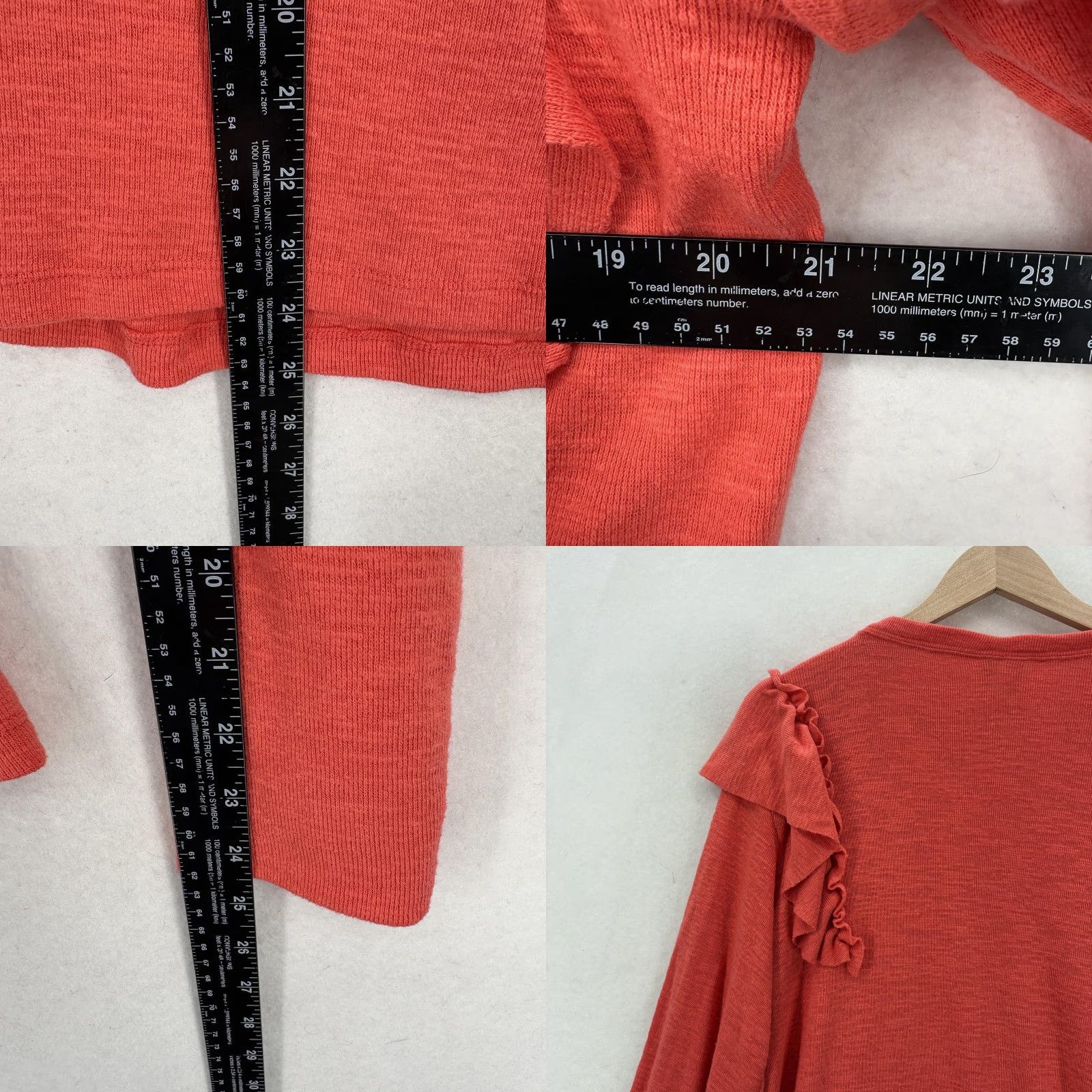 Vintage Pilcro Sweater Womens M Red Pullover V-Neck Puff Sleeve Ruffle Knit Solid Bohemian Size M / US 6-8 / IT 42-44 - 8 Thumbnail