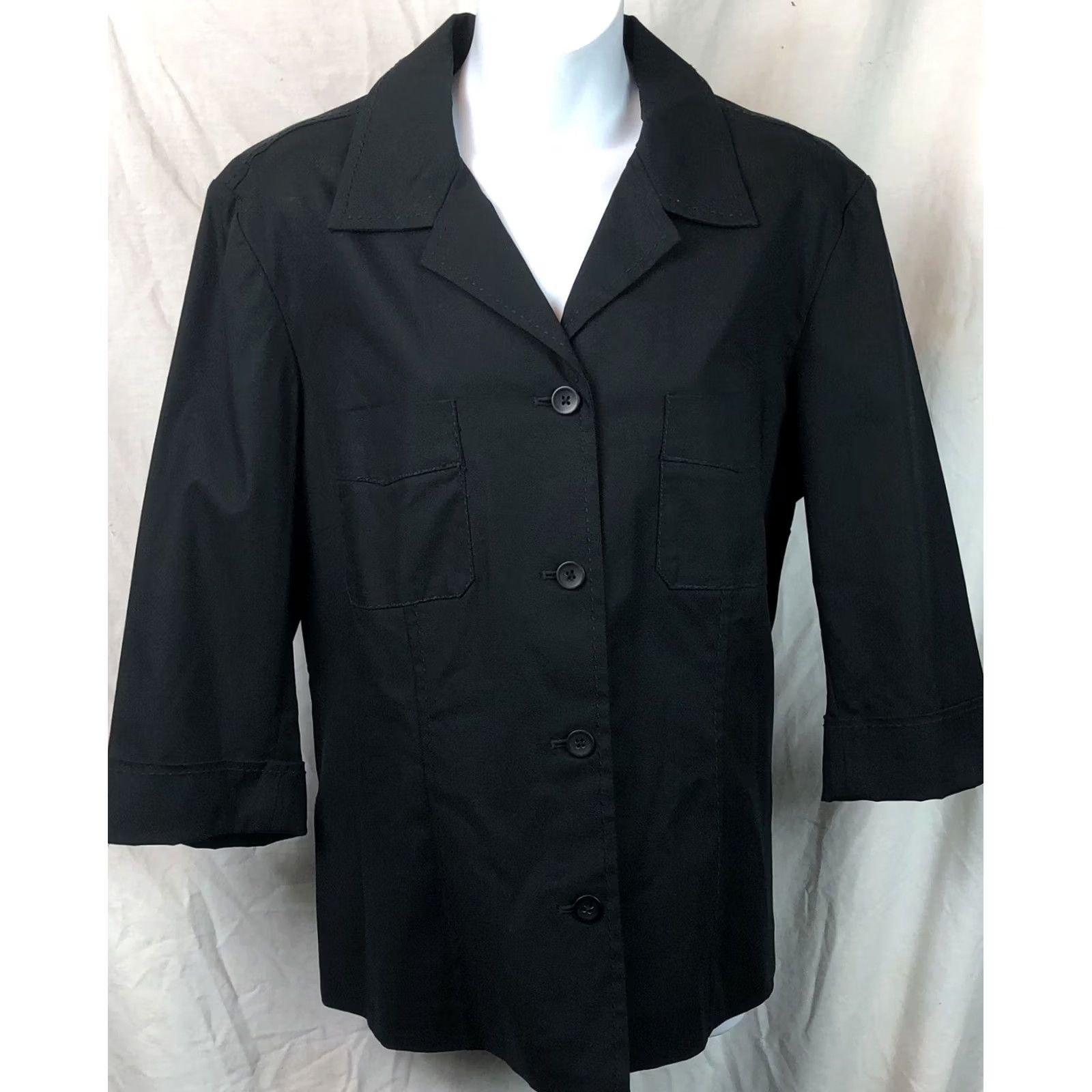 Vintage Rafaella Top Womens 14 Black ButtonUp Sleeve Pocket Heavy Cotton Career Office Size XL / US 12-14 / IT 48-50 - 2 Thumbnail