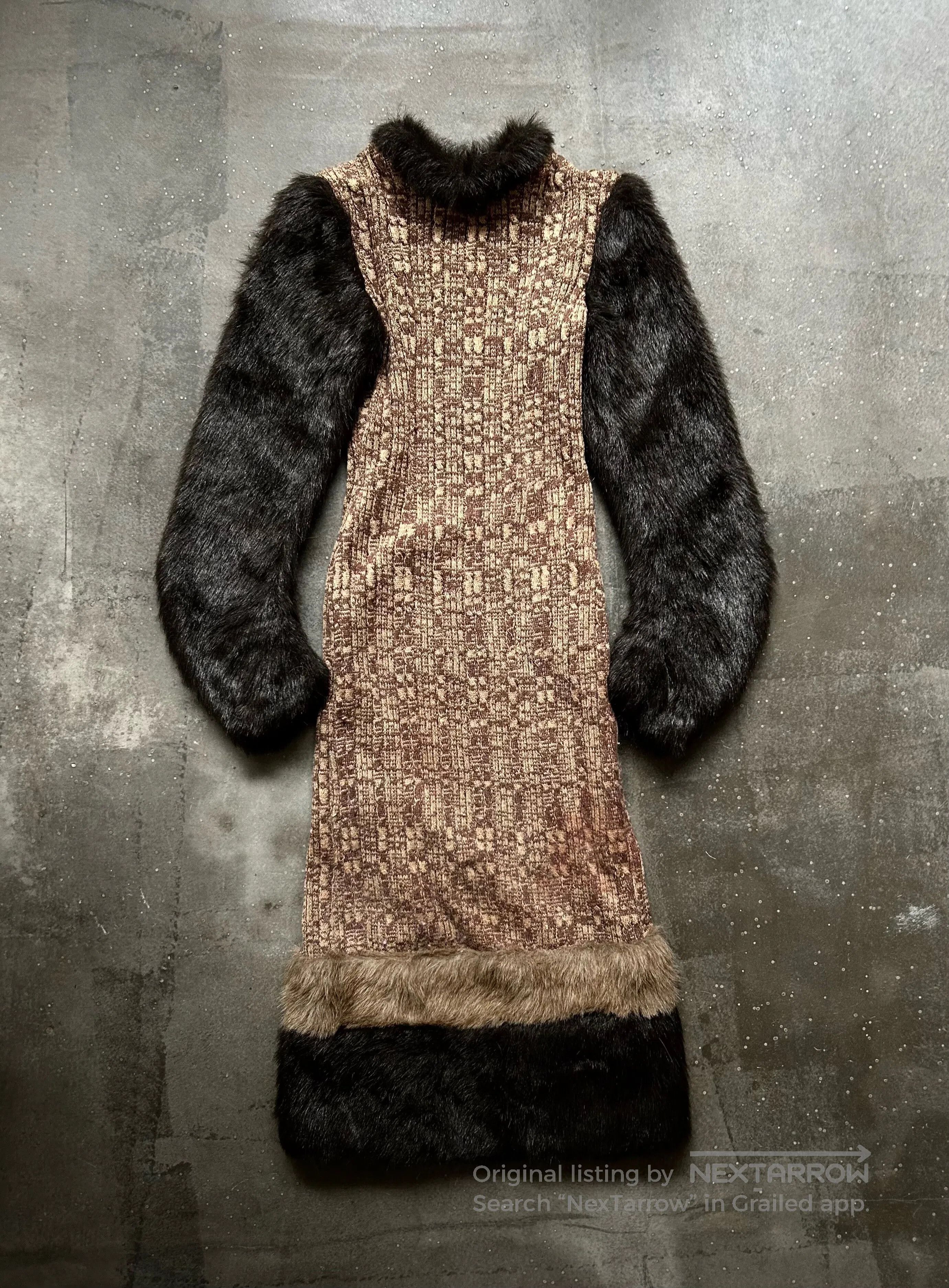 Japanese Brand knitted woven dress with fur sleeves. Size M / US 6-8 / IT 42-44 - 2 Thumbnail