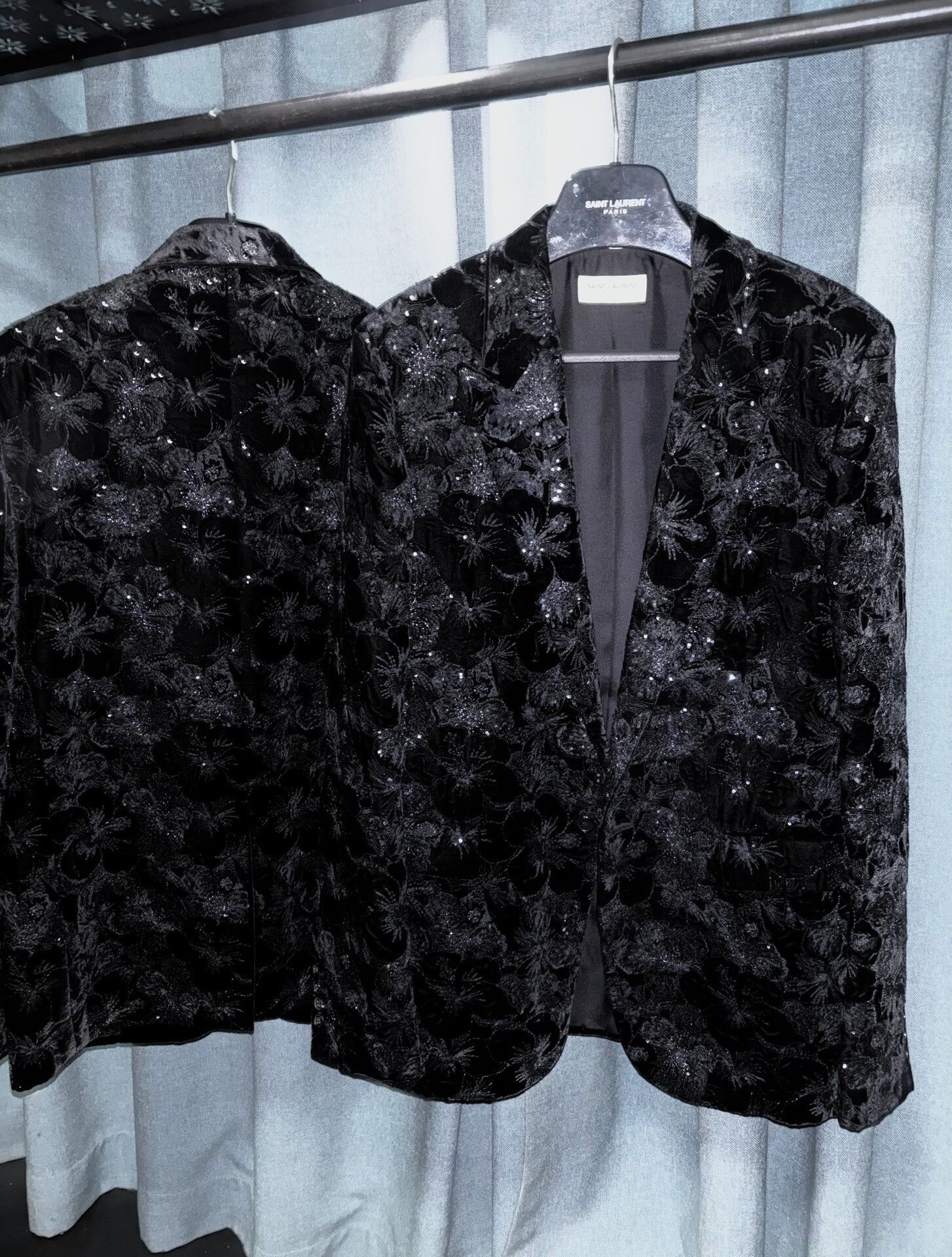 Saint Laurent Paris black velvet floral blazer by Saint Laurent Size US L / EU 52-54 / 3 - 1 Thumbnail