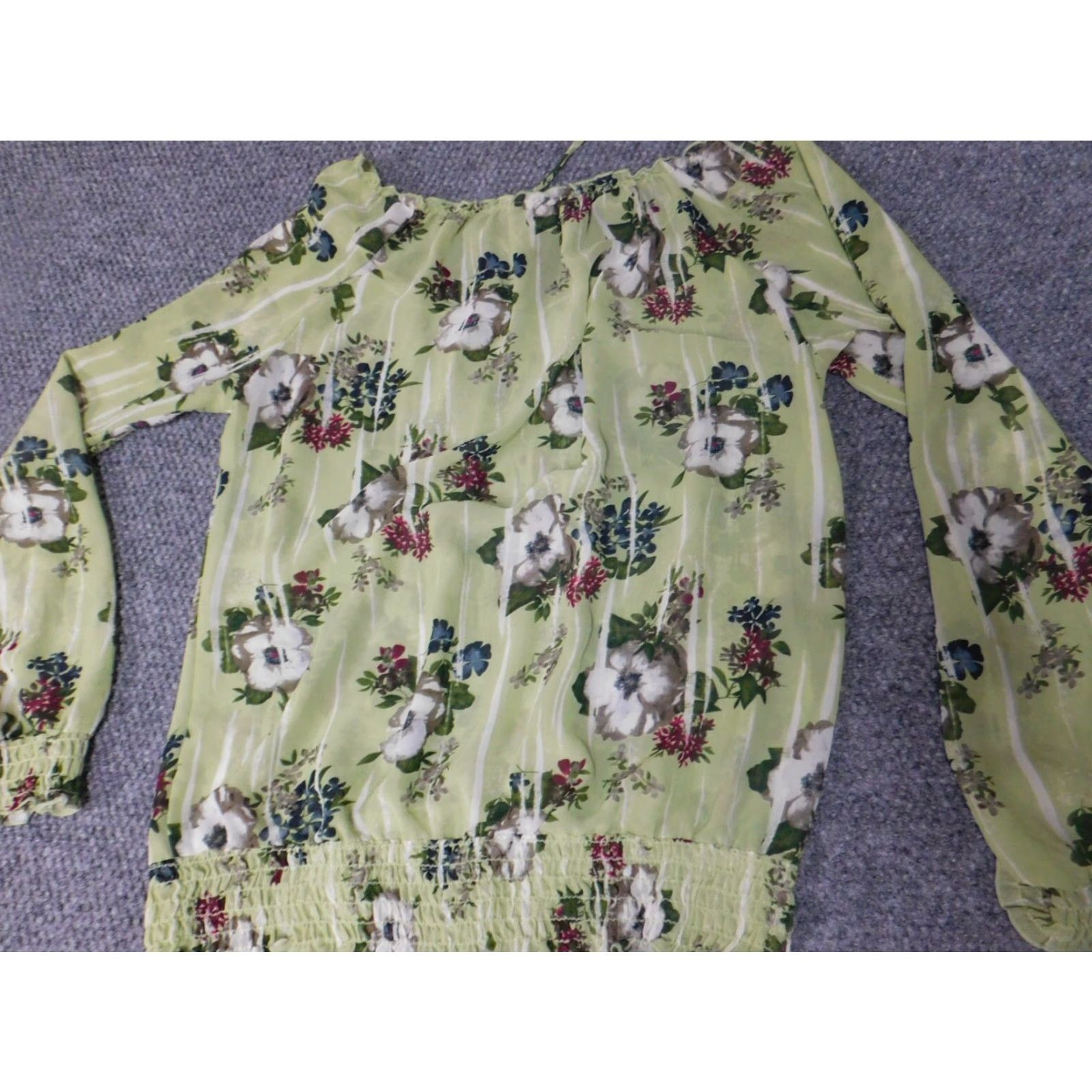 Vintage Studio Y Womens Blouse XL Green Floral Long Sleeve Collared Pullover Casual Regular Fabric Polyester Down Button Size XL / US 12-14 / IT 48-50 - 7 Thumbnail