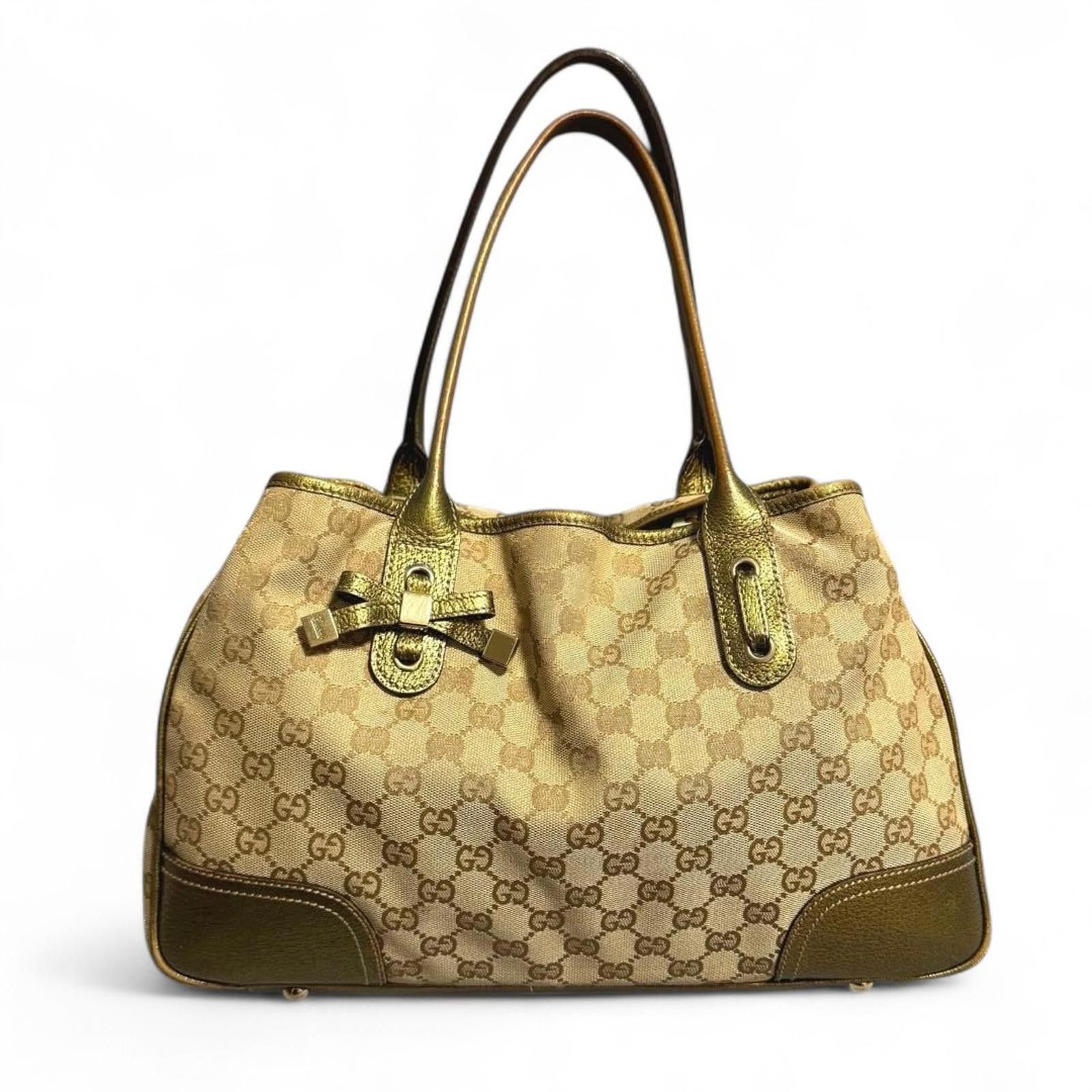Gucci Gucci - Beige Monogram Canvas Handbag with Gold Leather Trim Size ONE SIZE - 2 Thumbnail