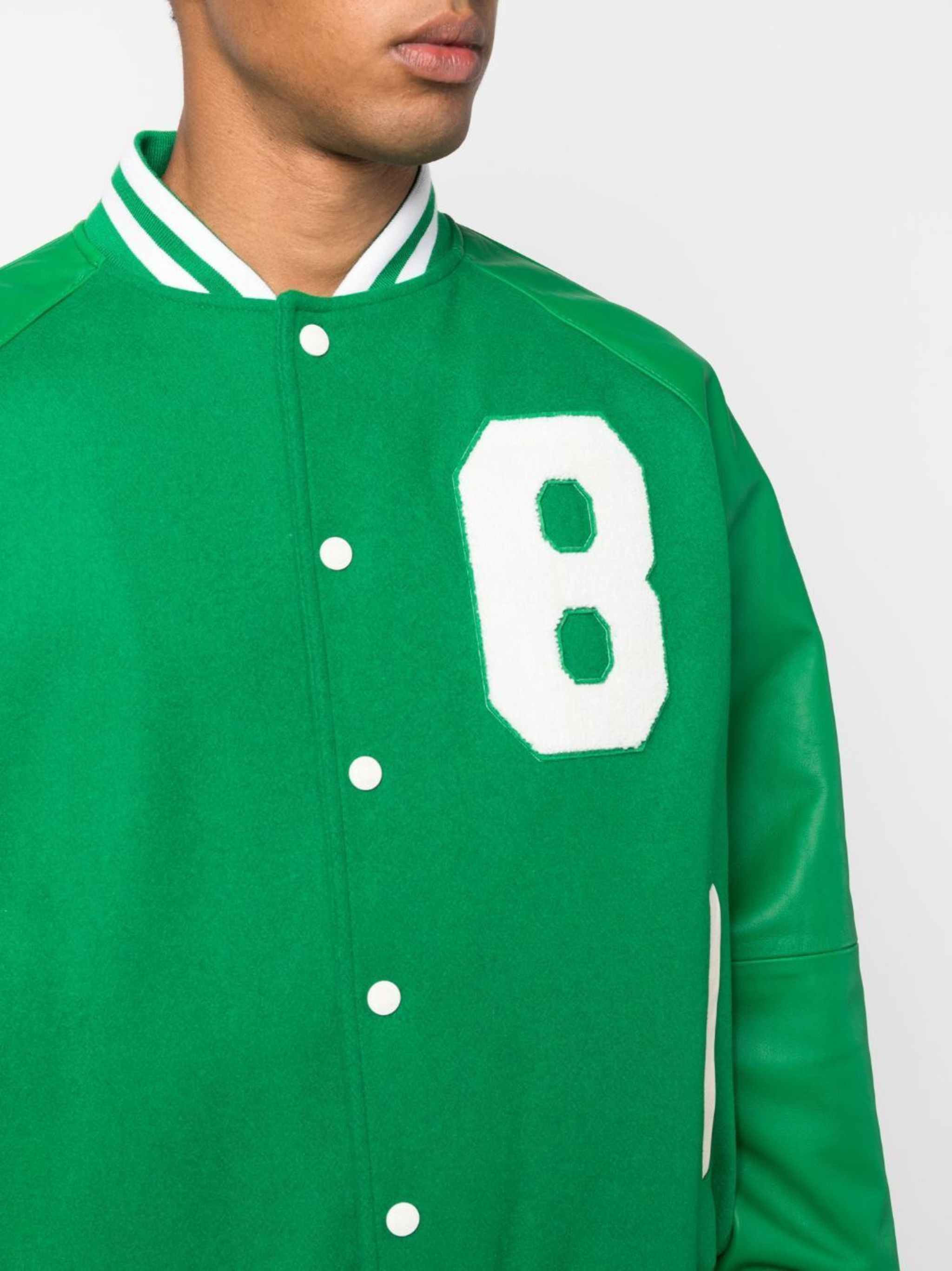 Bally o1y1224 Embossed Logo Leather Bomber Jacket in Green/White Size US S / EU 44-46 / 1 - 5 Thumbnail