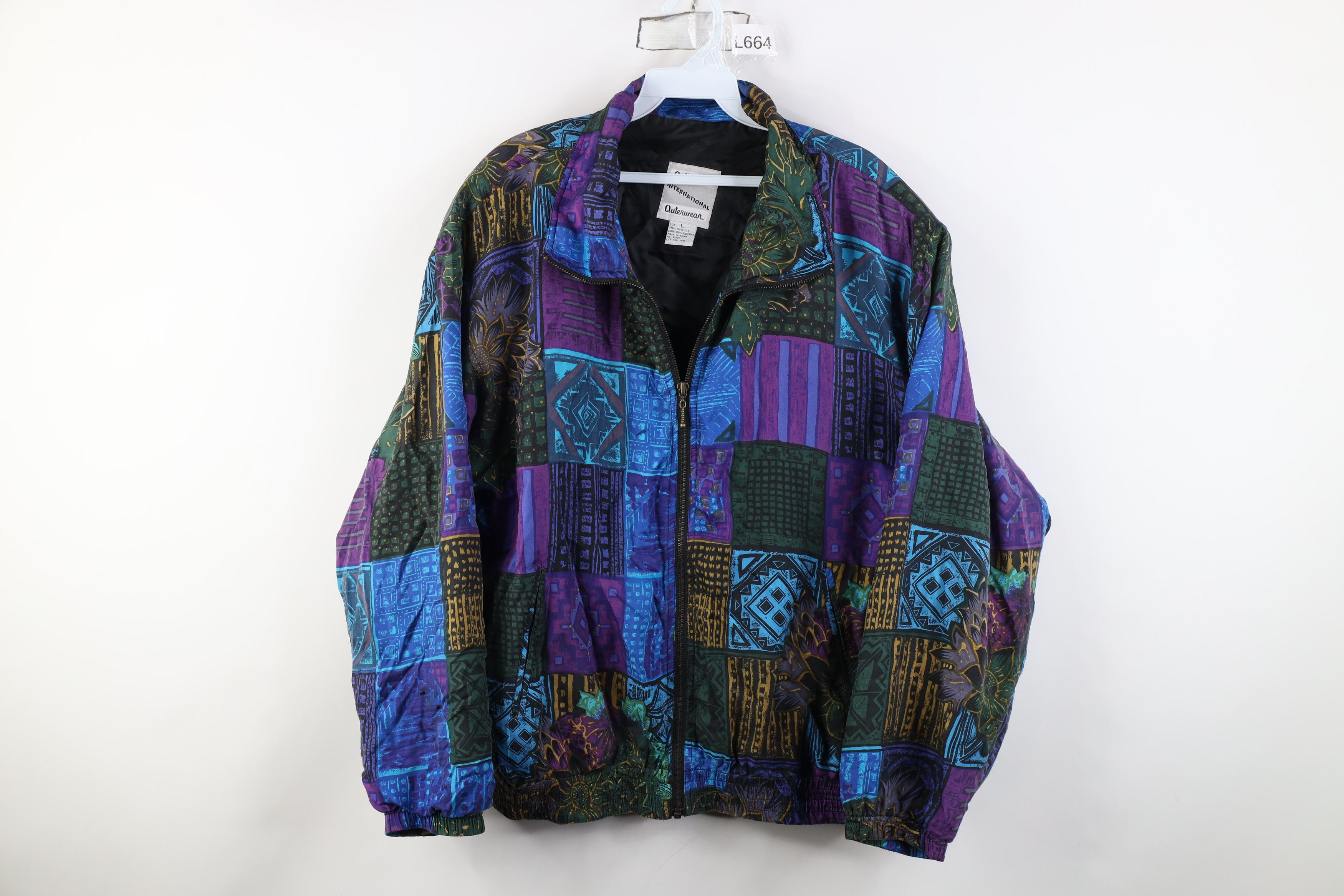 Vintage Vintage 90s Streetwear Flower Silk Full Zip Bomber Jacket Size L / US 10 / IT 46 - 1 Thumbnail