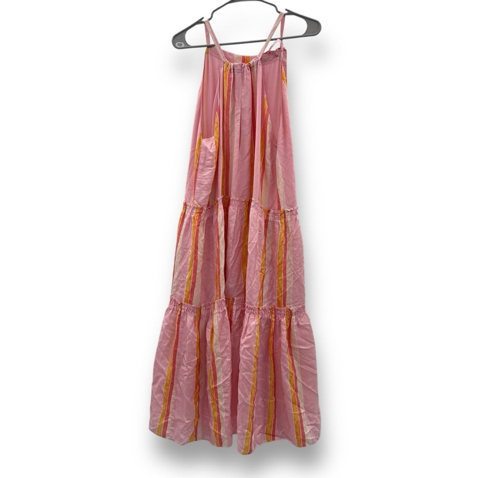 Club Monaco Club Monaco Amirra Silk Pink Multi Stripe Tiered Midi Dress Size XL / US 12-14 / IT 48-50 - 6 Thumbnail