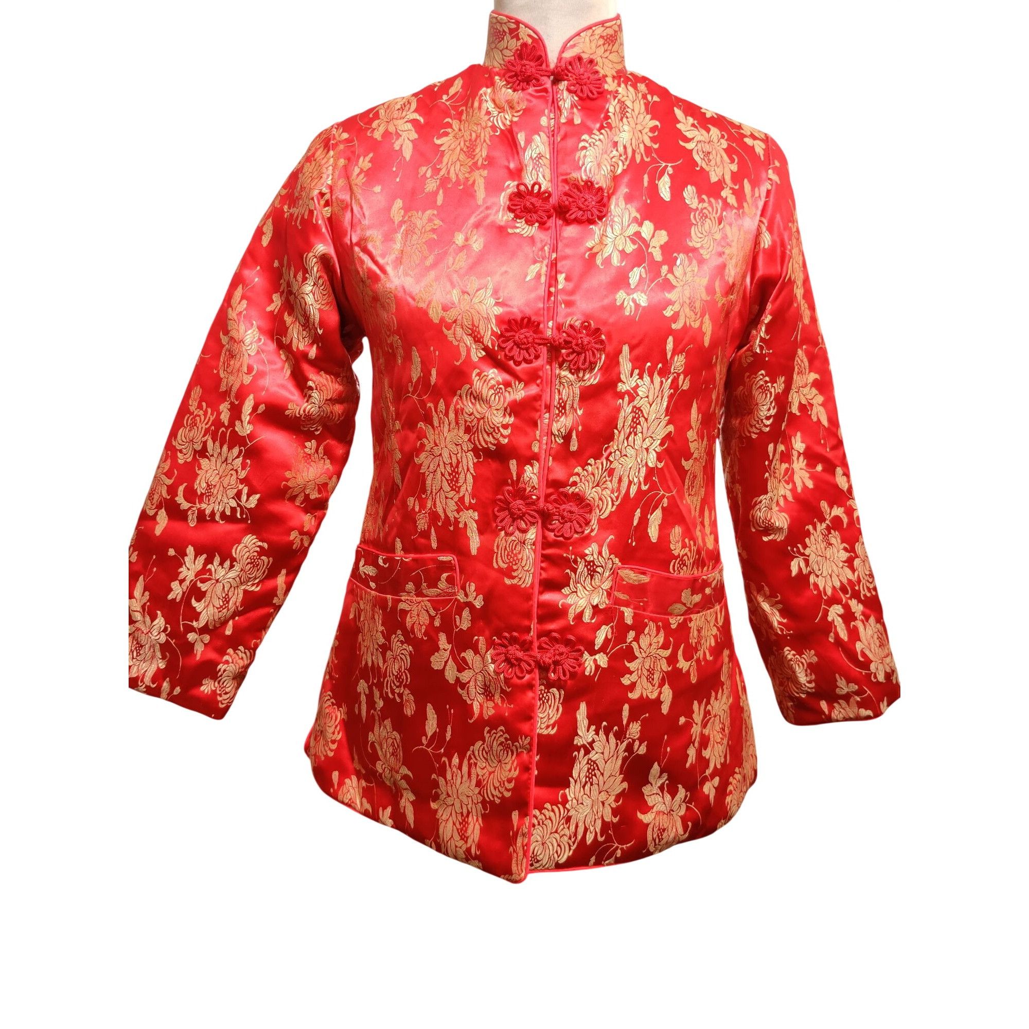 Vintage Womens S Red Jacket Brocade Vintage Chinese Gold Floral Frog Size S / US 4 / IT 40 - 15 Thumbnail