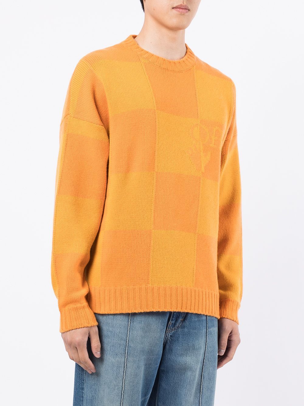 Off-White Orange and Yellow Checkerboard Logo Intarsia Sweater Size US XL / EU 56 / 4 - 2 Thumbnail
